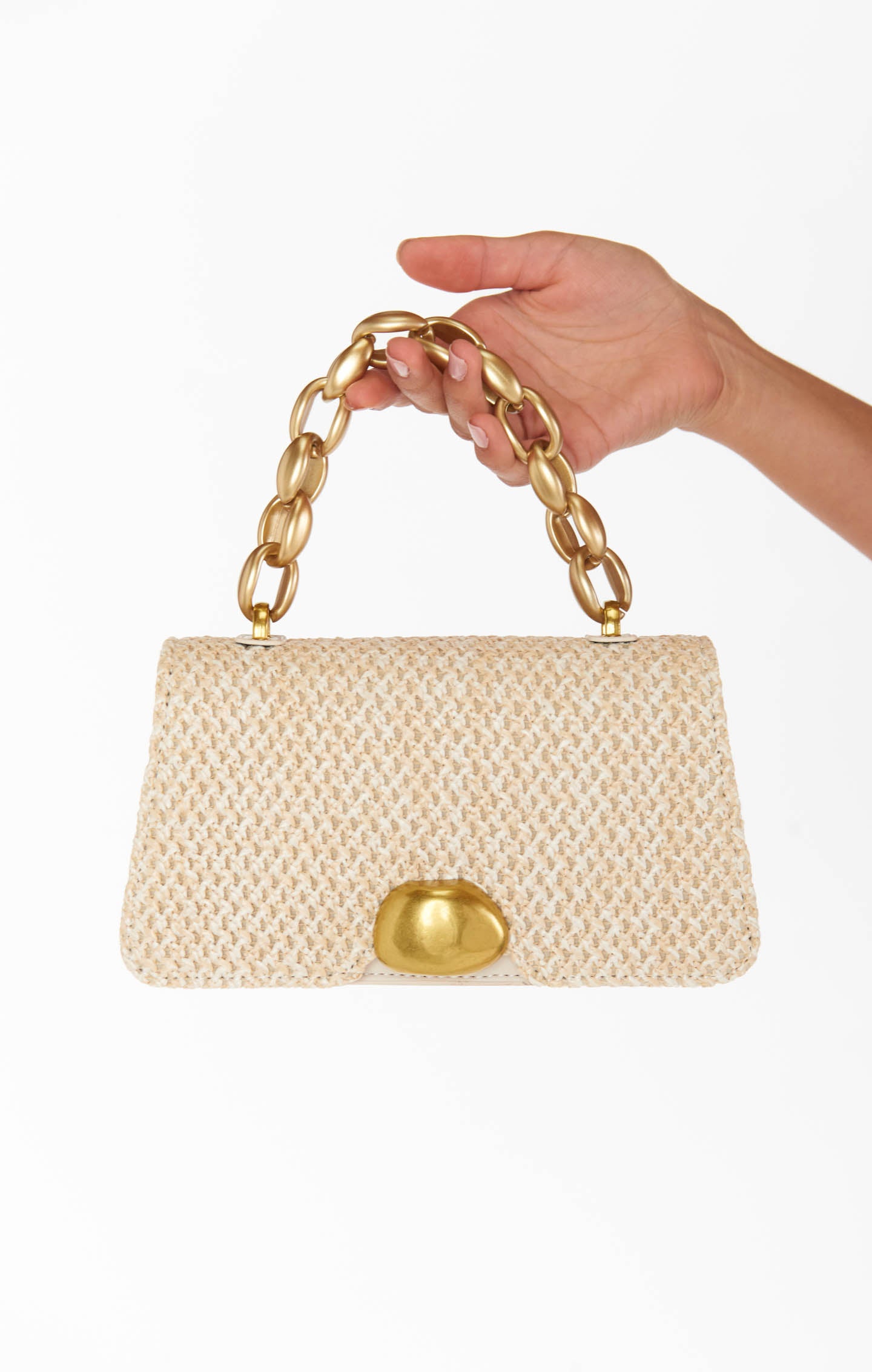 Agnes Beige Woven Purse with Gold Hardware