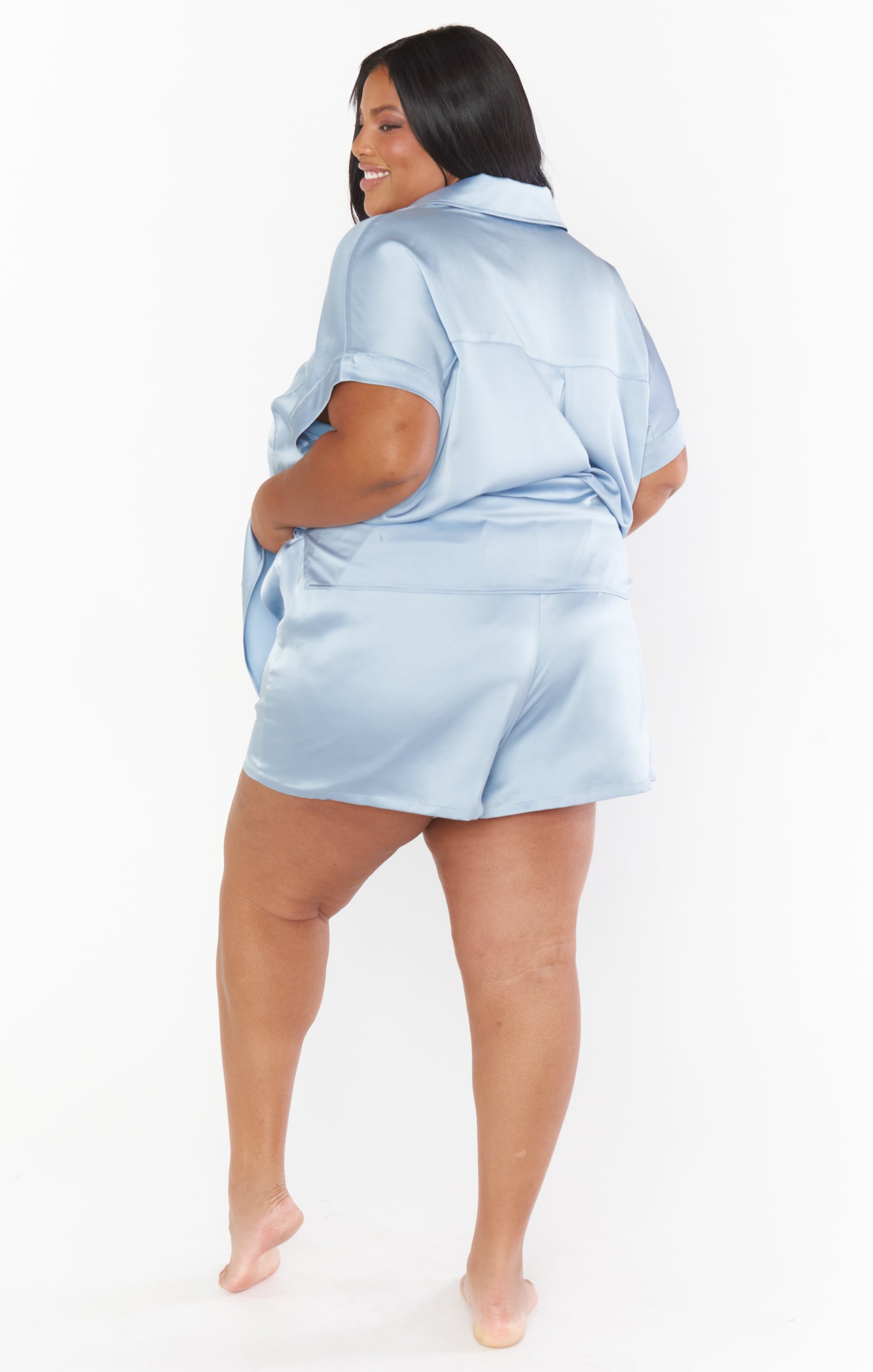 Steel Blue Satin Lounge Shorts | Glam Time Elastic Waist Pajamas