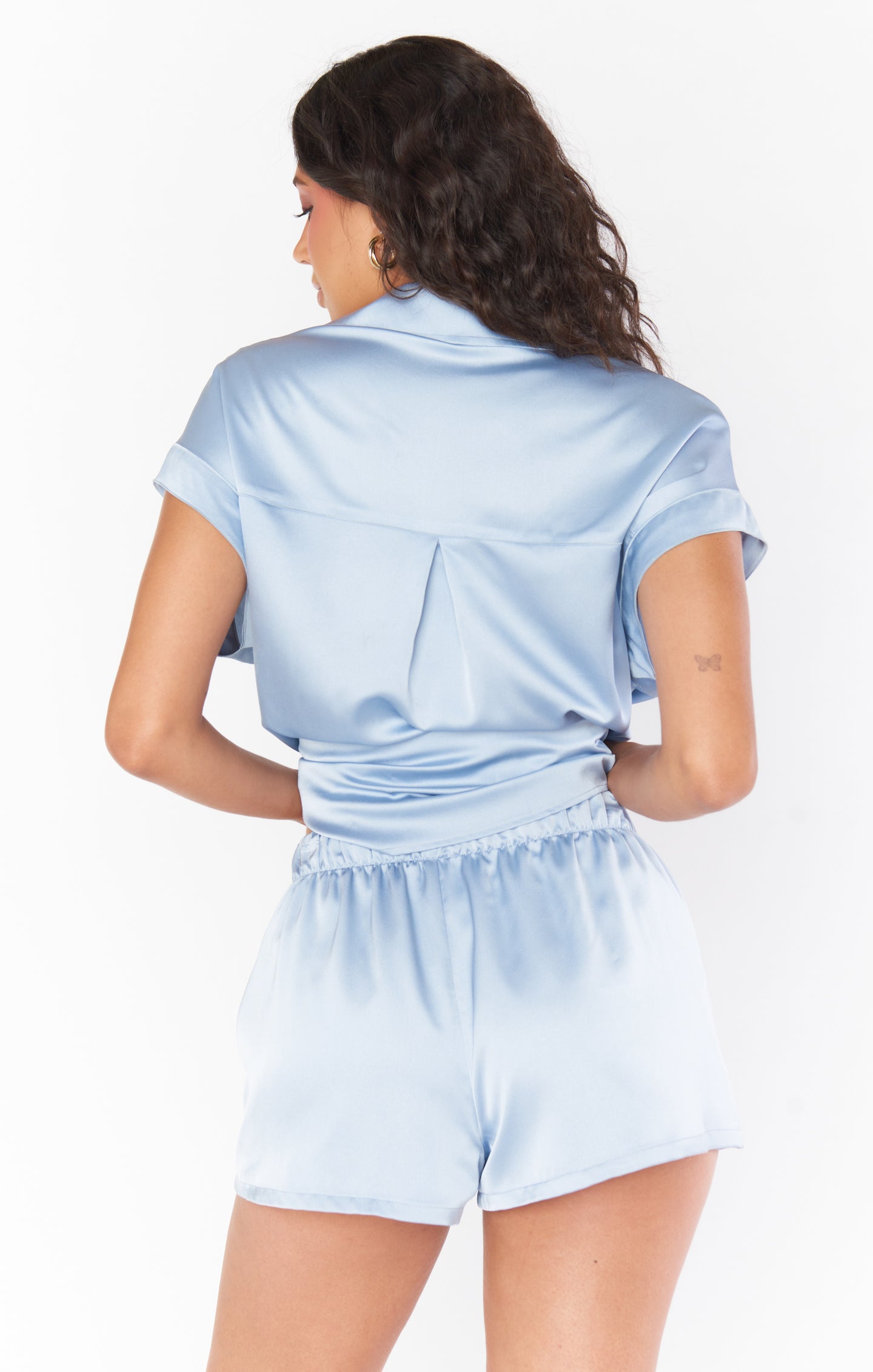 Steel Blue Satin Lounge Shorts | Glam Time Elastic Waist Pajamas