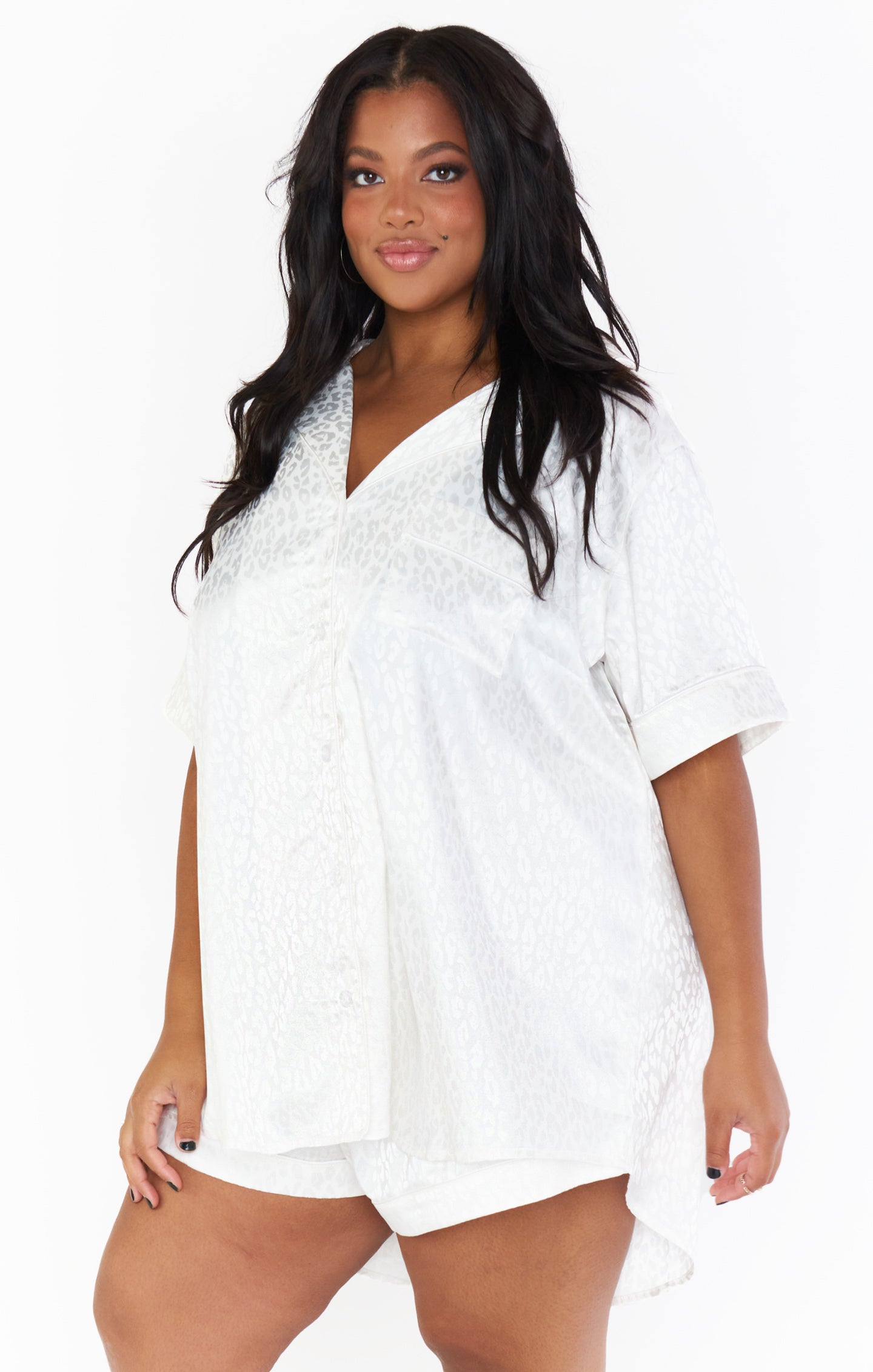 White Cheetah Silky Pajama Set by Mumu - Button Down & Pocket