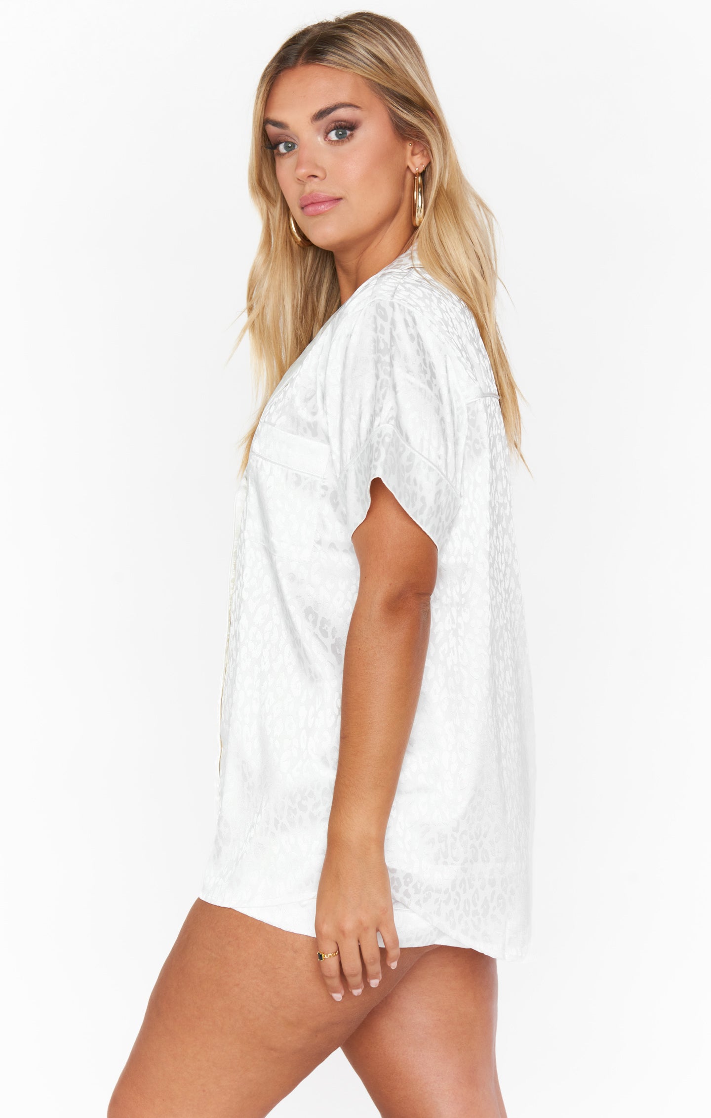 White Cheetah Silky Pajama Set by Mumu - Button Down & Pocket