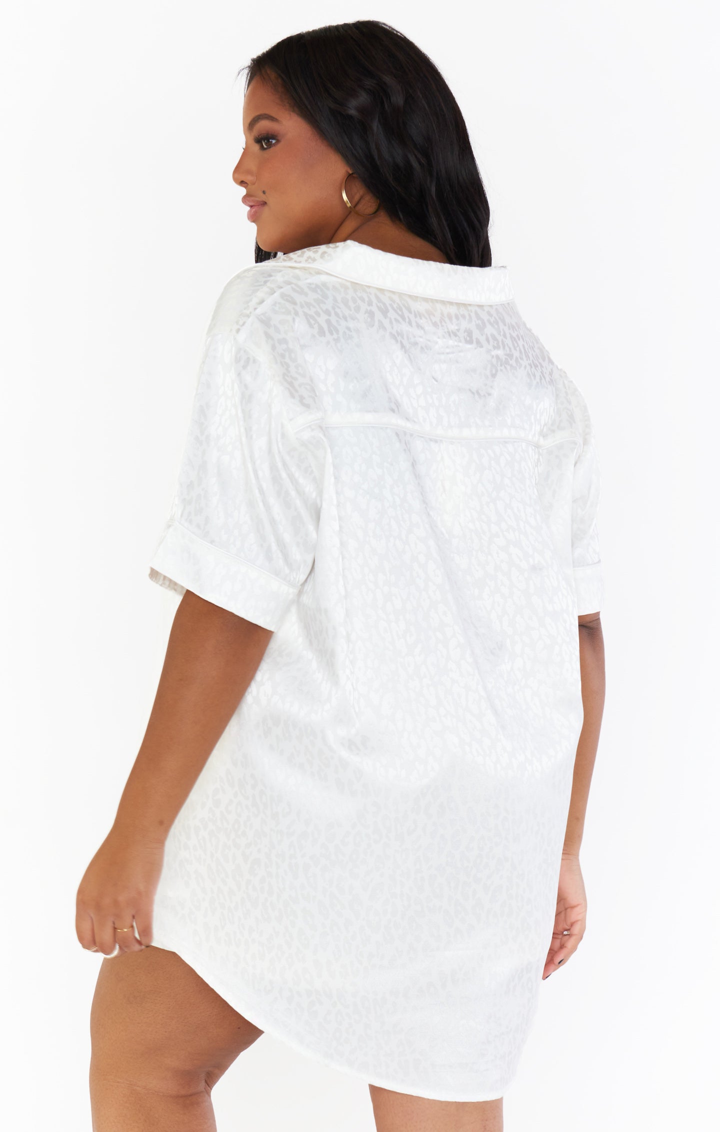 White Cheetah Silky Pajama Set by Mumu - Button Down & Pocket