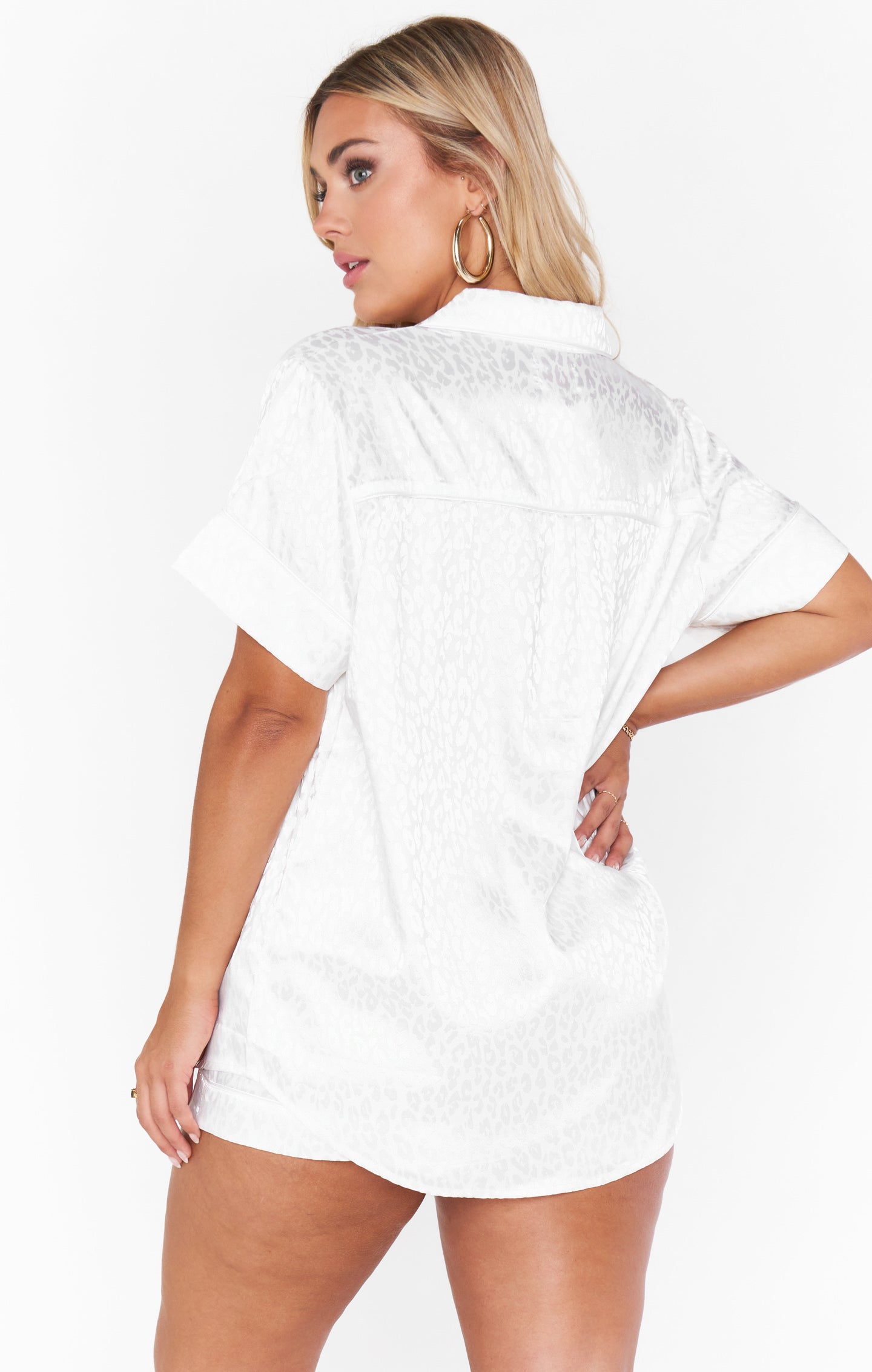 White Cheetah Silky Pajama Set by Mumu - Button Down & Pocket