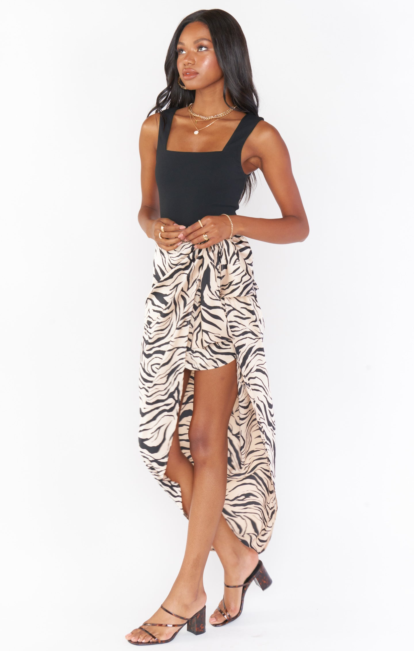 Black & Taupe Zebra Maxi Skirt with Slit - Wrap Me Up