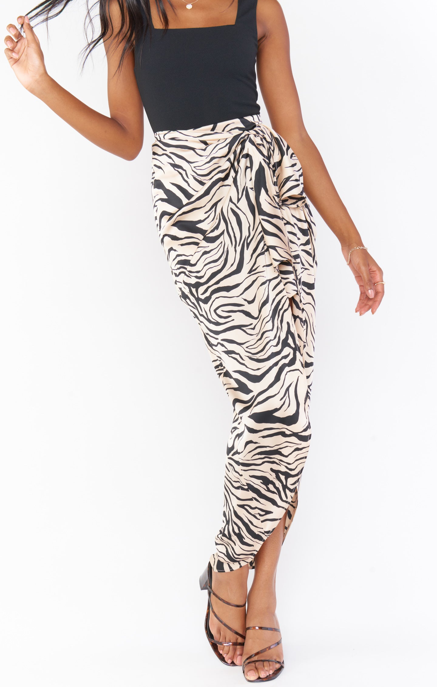 Black & Taupe Zebra Maxi Skirt with Slit - Wrap Me Up