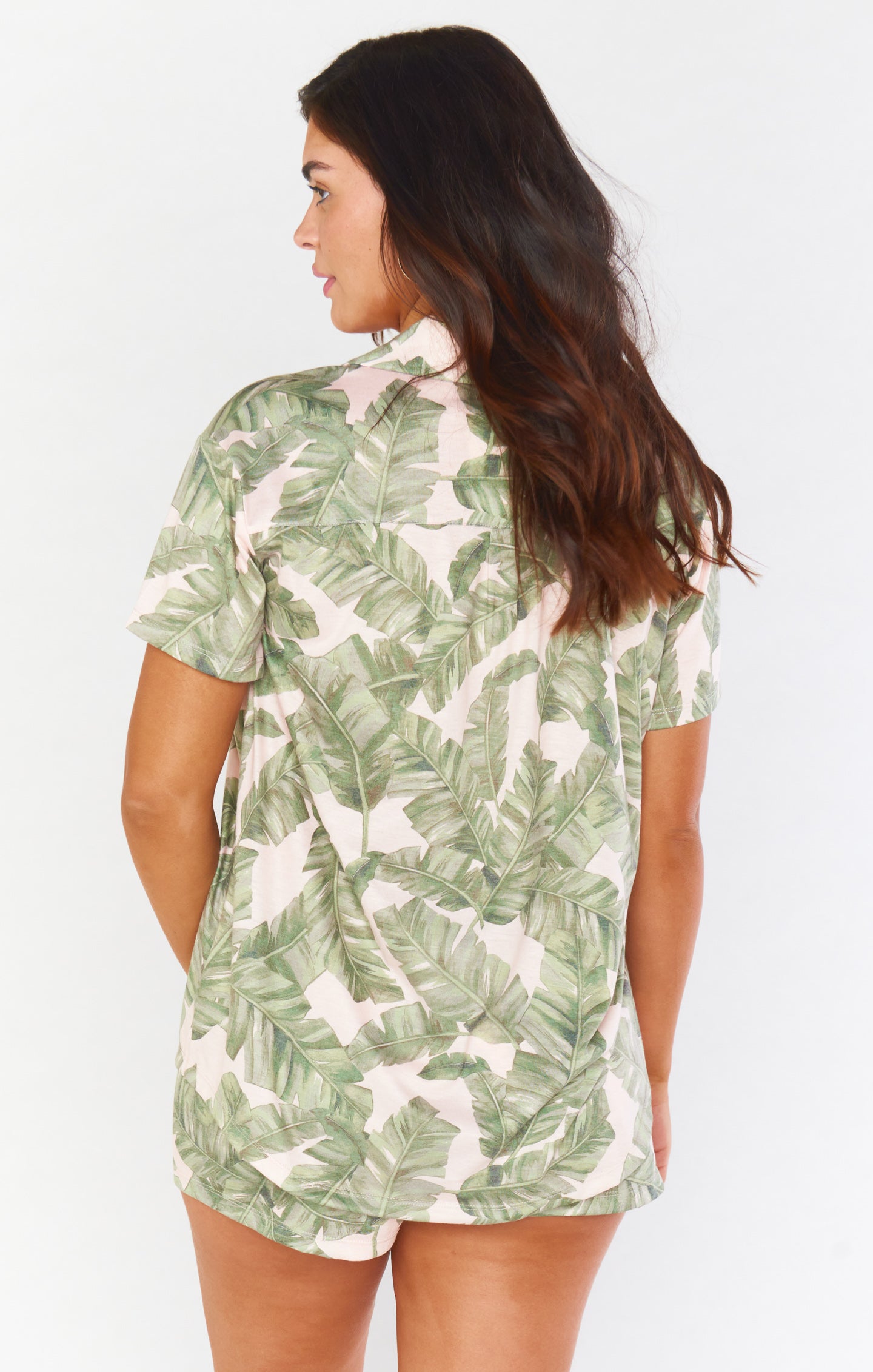 Green Majestic Palm Pajama Set - Button-Down Top & Elastic Shorts