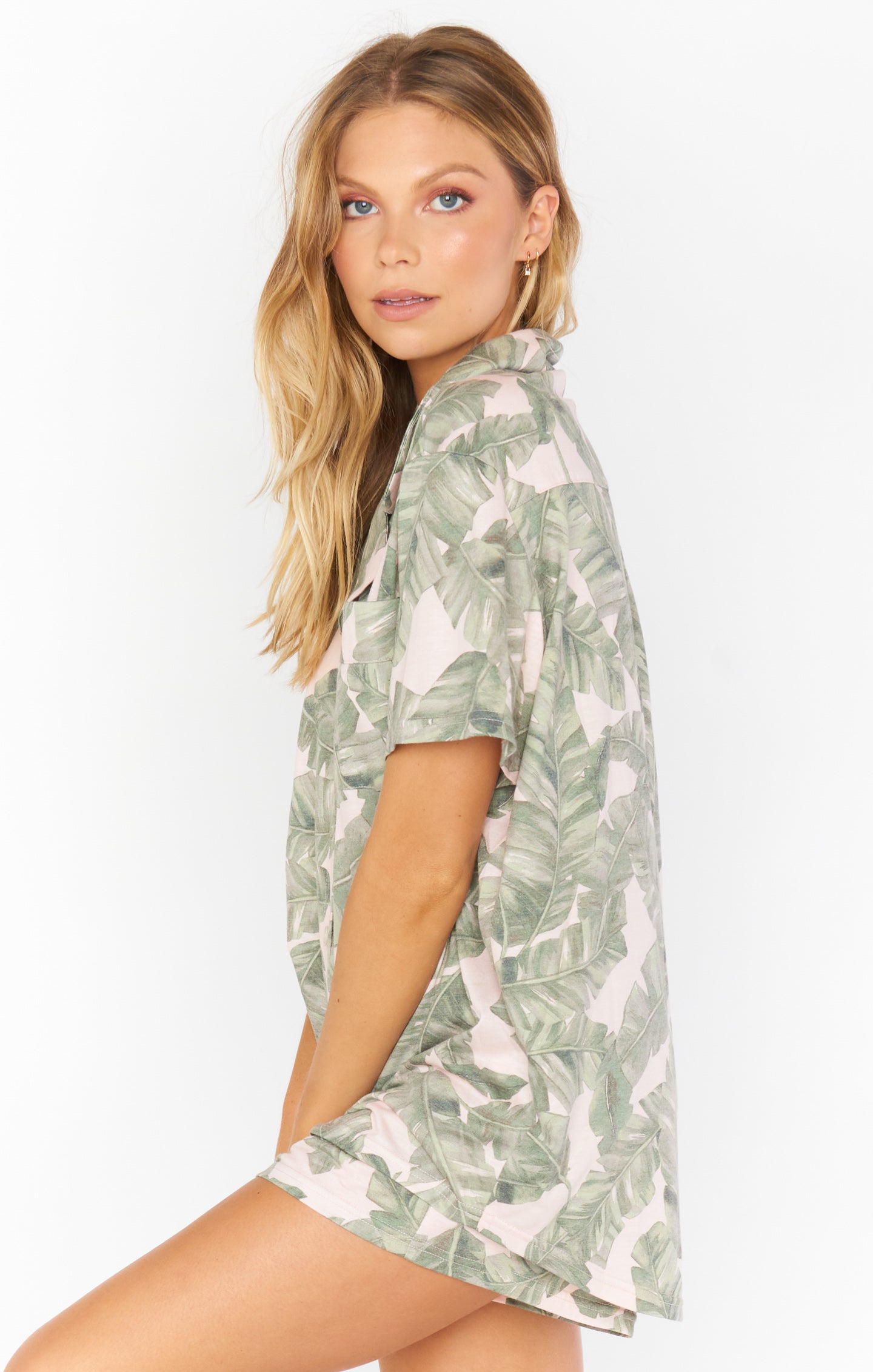 Green Majestic Palm Pajama Set - Button-Down Top & Elastic Shorts