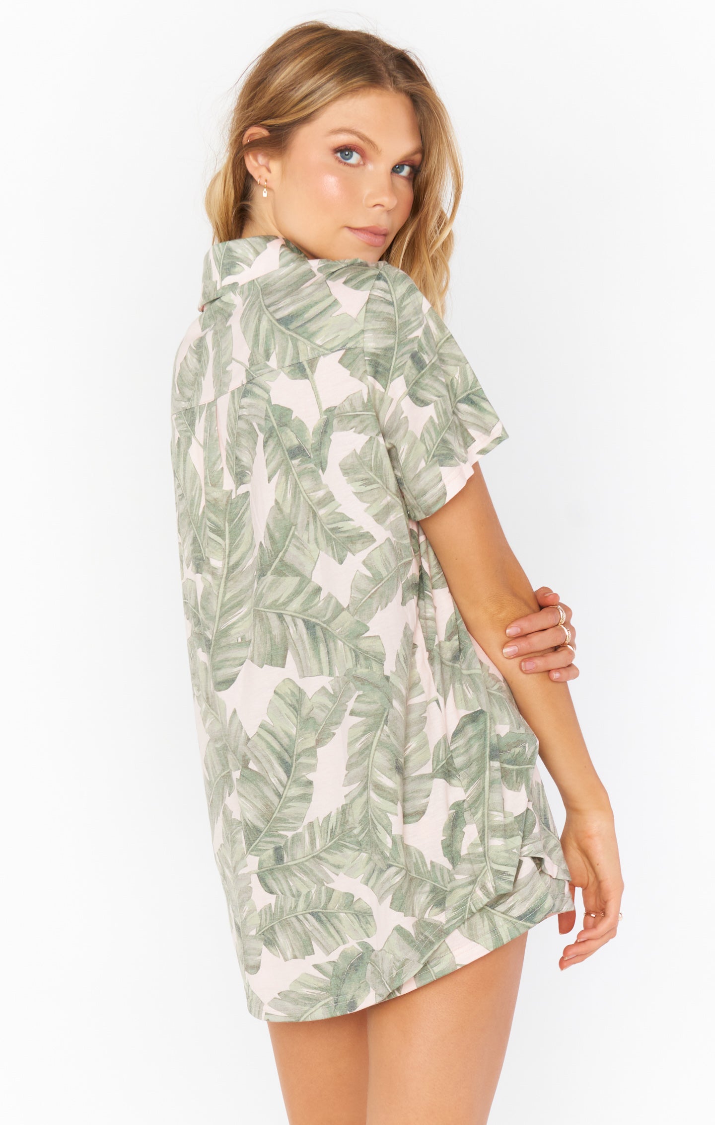 Green Majestic Palm Pajama Set - Button-Down Top & Elastic Shorts