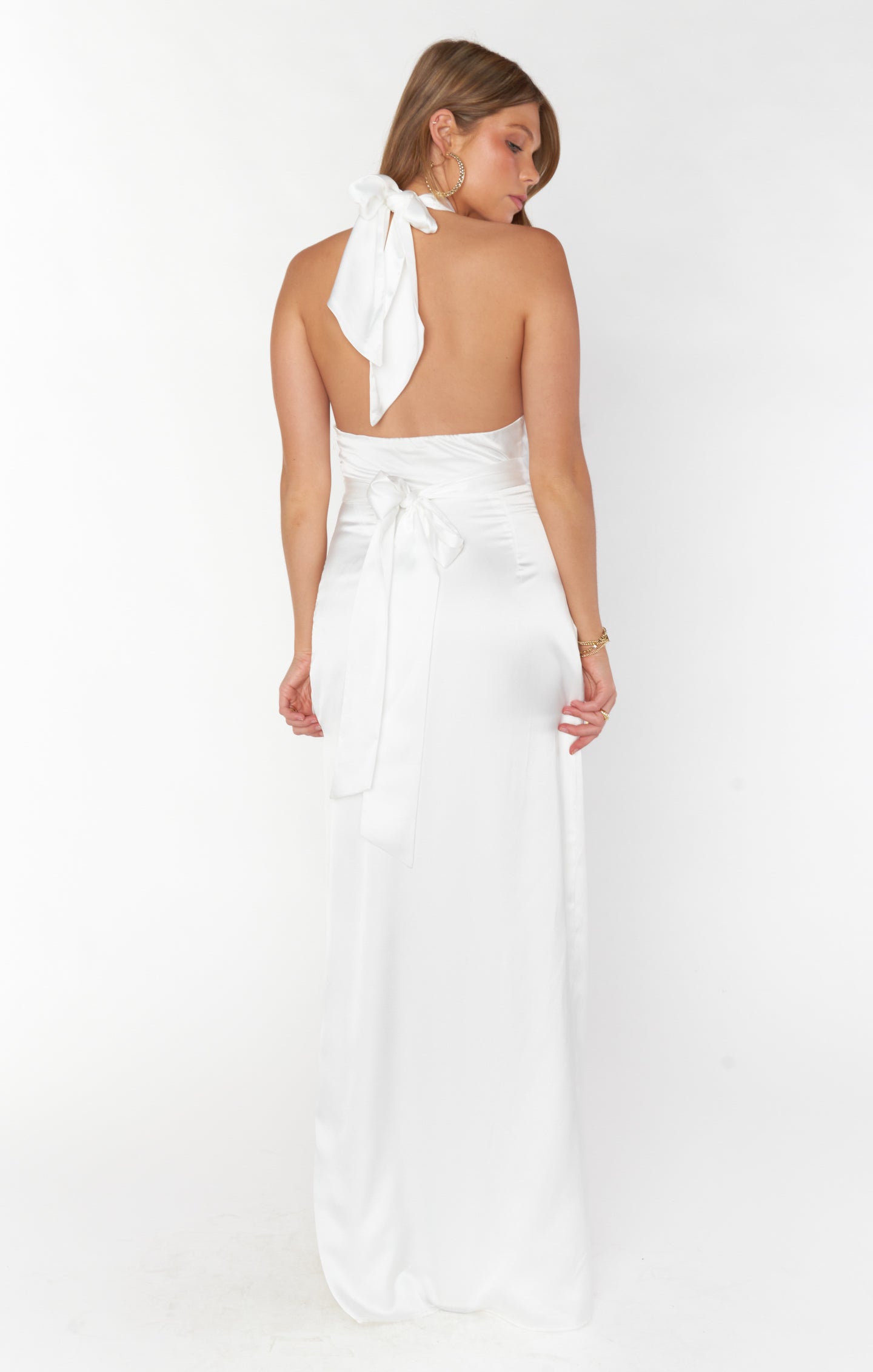 Adele Ivory Satin Halter Maxi Dress with Backless Design