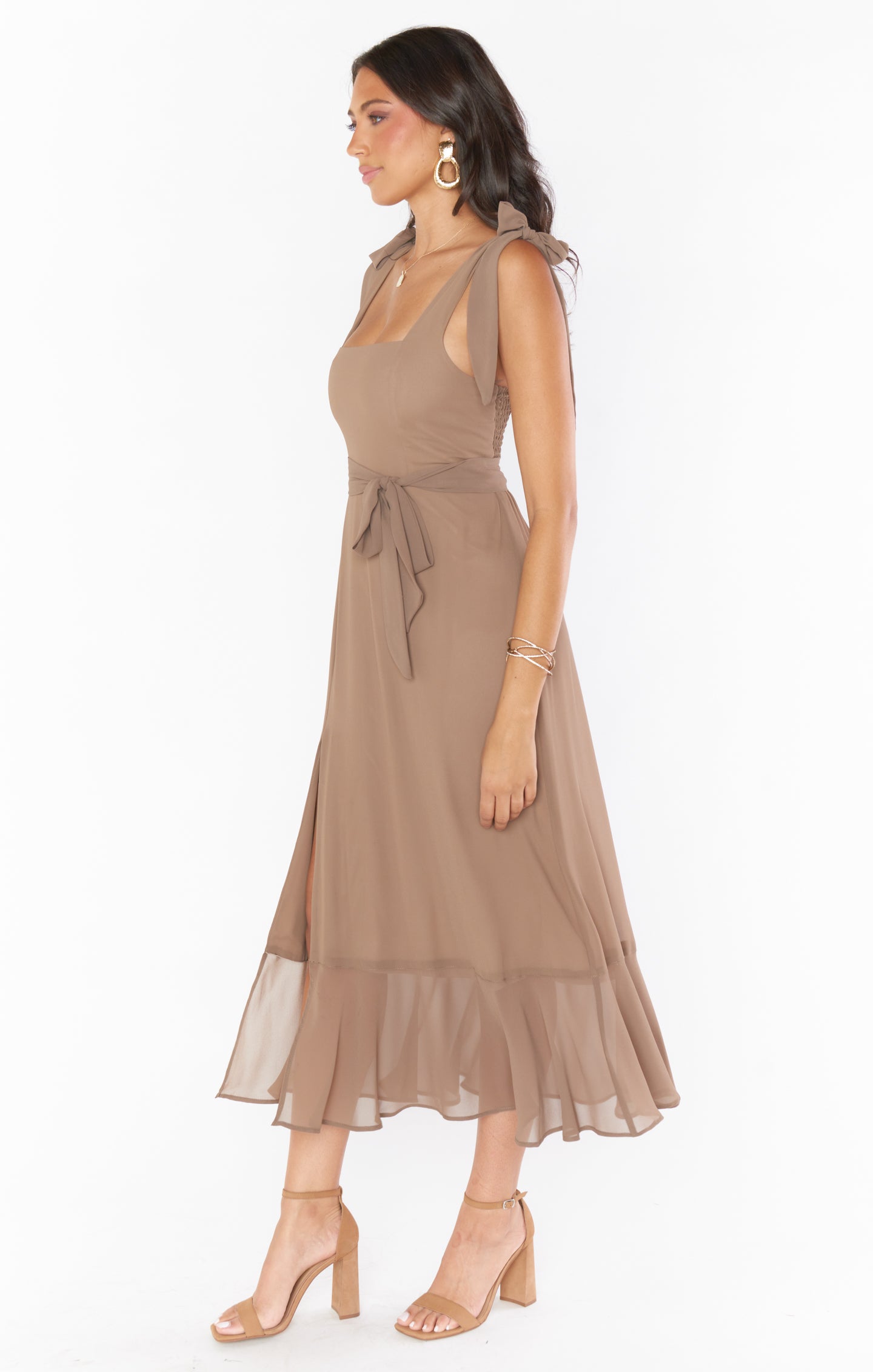 Claire Square Neck Midi Dress with Smocked Back & Detachable Sash
