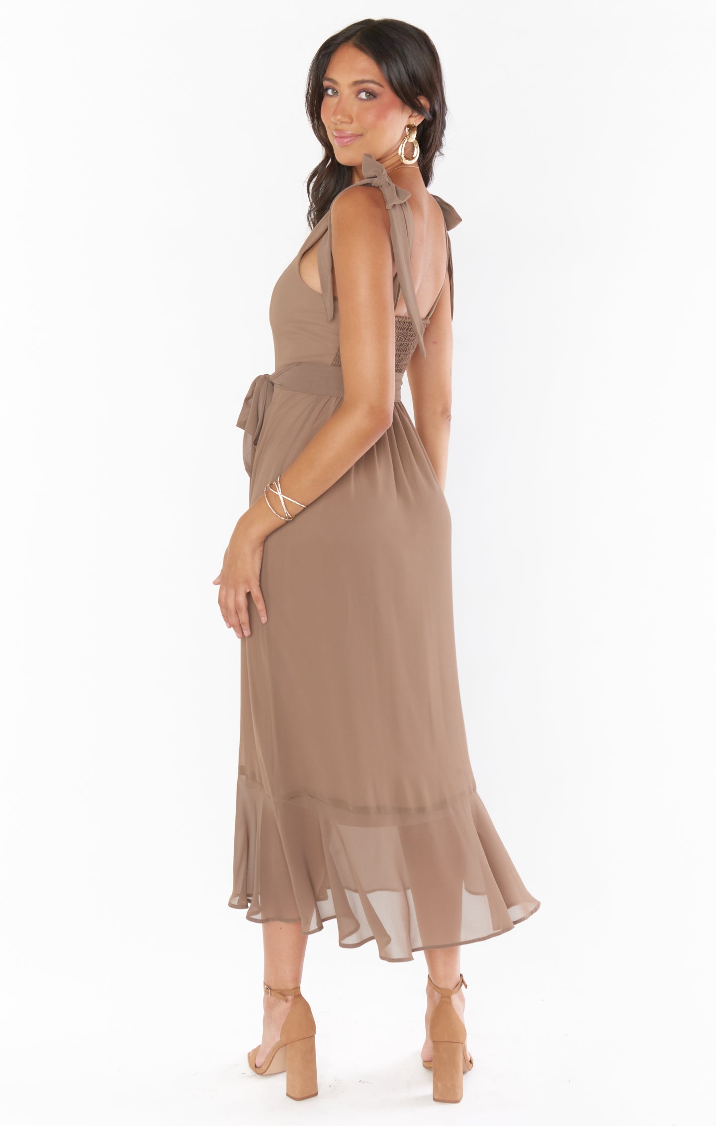 Claire Square Neck Midi Dress with Smocked Back & Detachable Sash