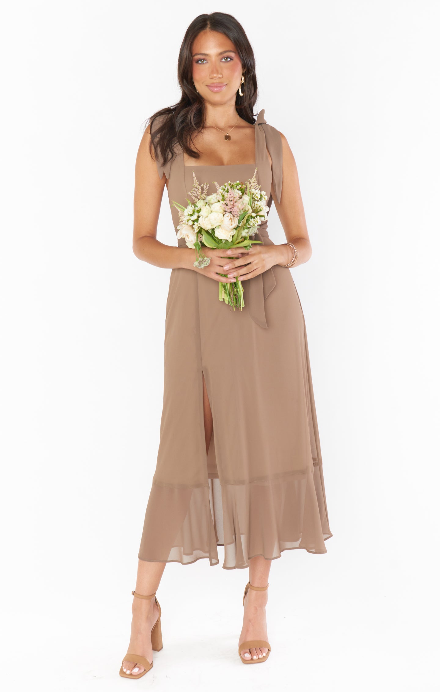Claire Square Neck Midi Dress with Smocked Back & Detachable Sash