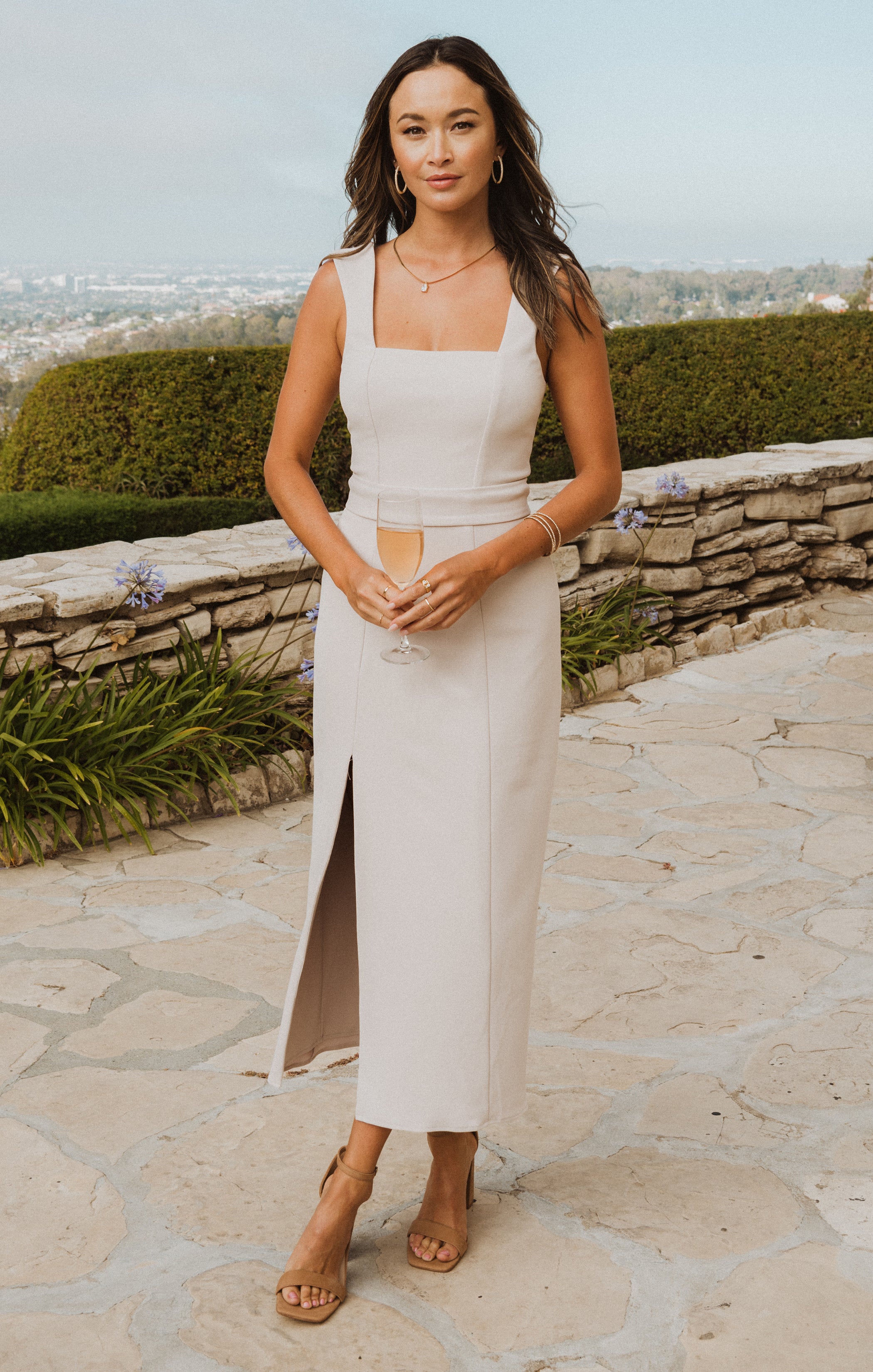 Eden Stretch Square Neck Midi Dress with Side Slit