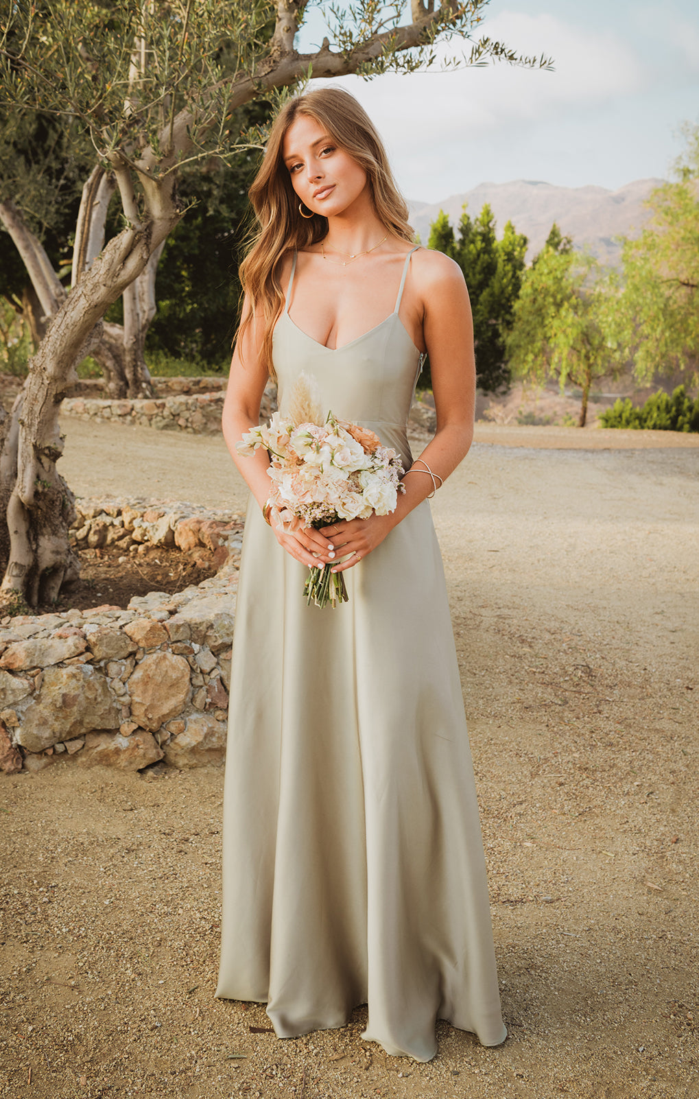 Faith Luxe Satin Maxi Dress in Moss Green for Bridesmaids