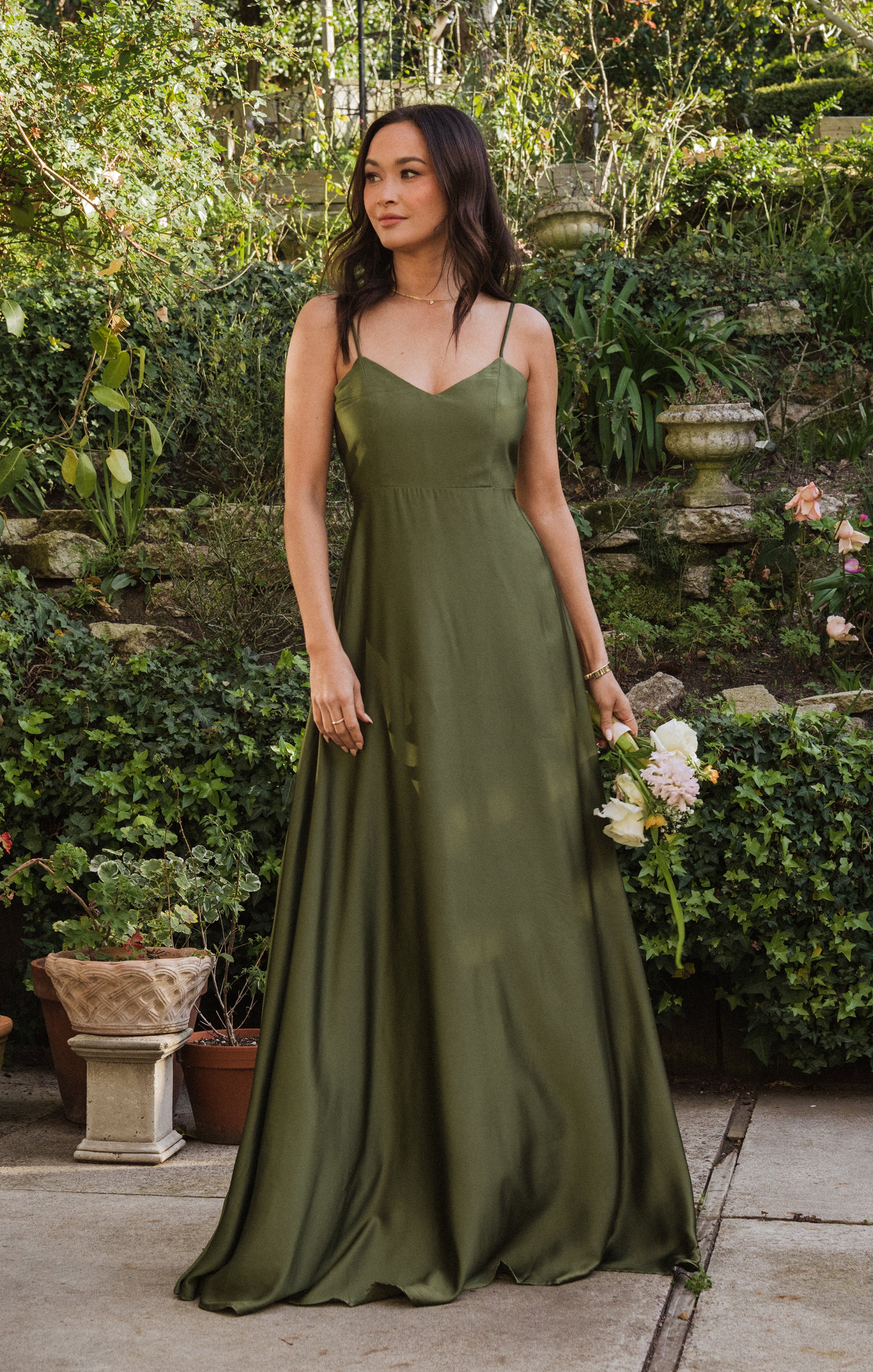 Faith Luxe Satin Maxi Dress for Bridesmaids - Rich Olive