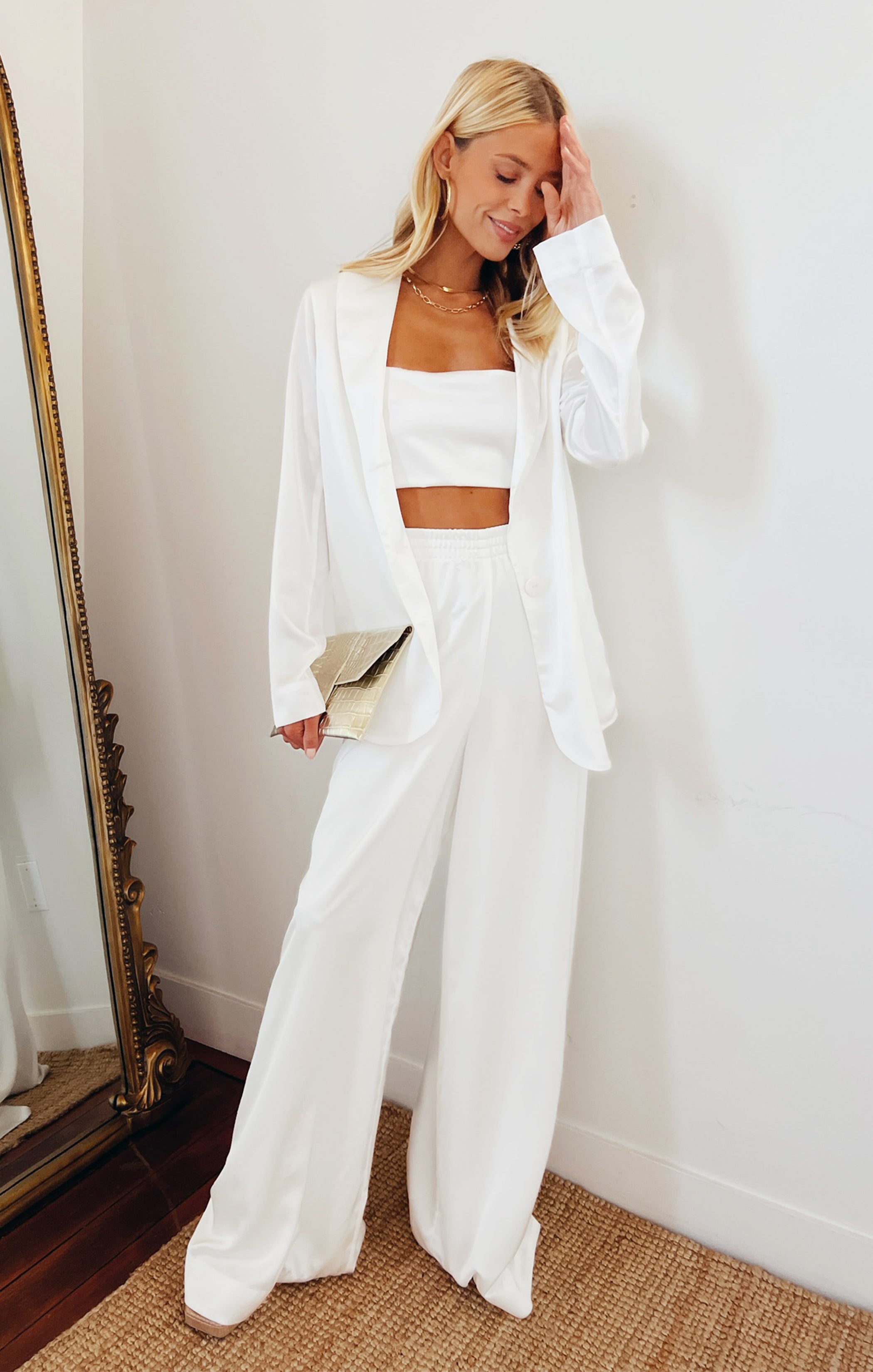 Felix Ivory Satin Blazer for Women - Luxe Button-Up Jacket