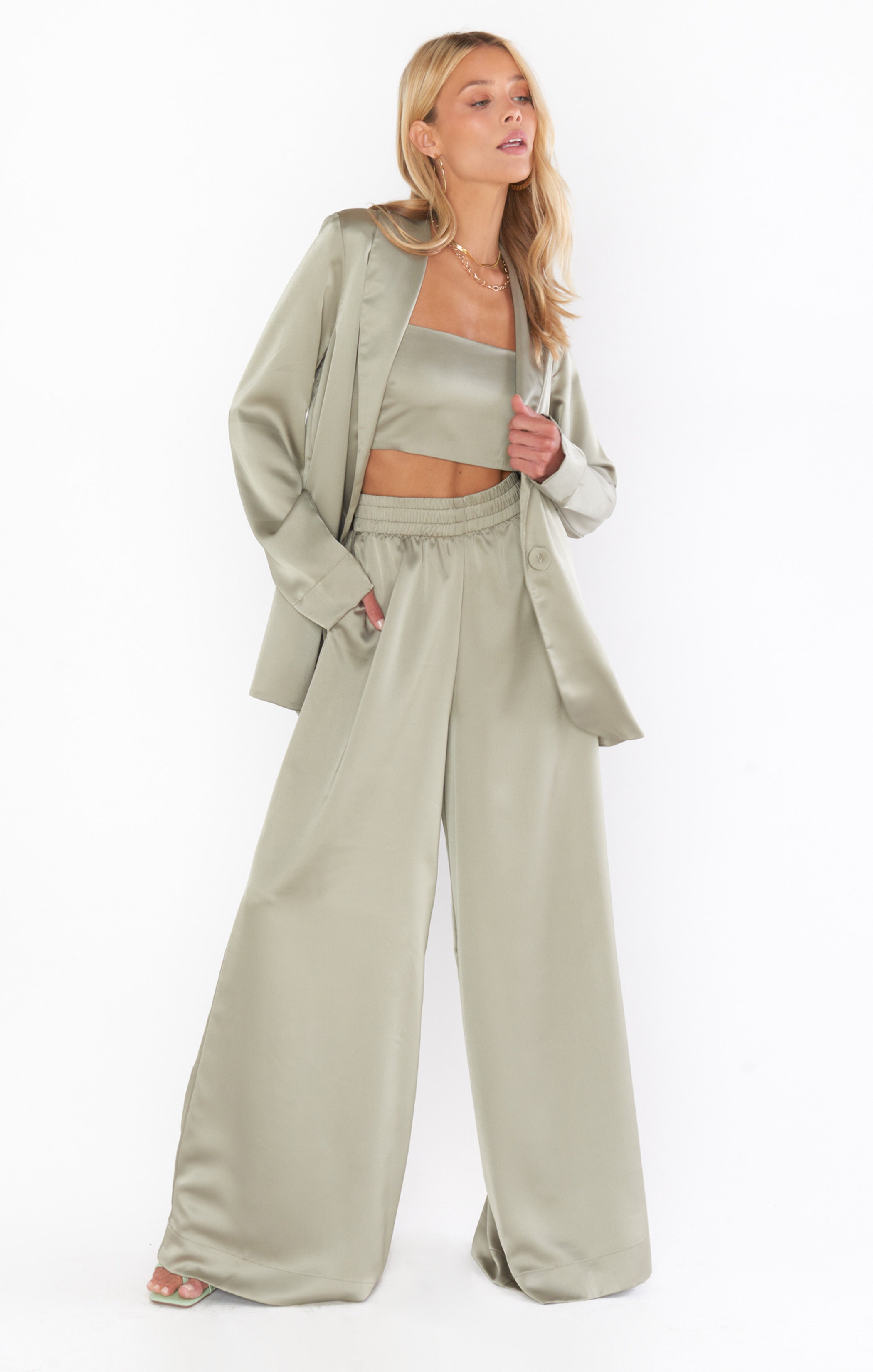 Moss Green Satin Blazer for Women – Felix Luxe