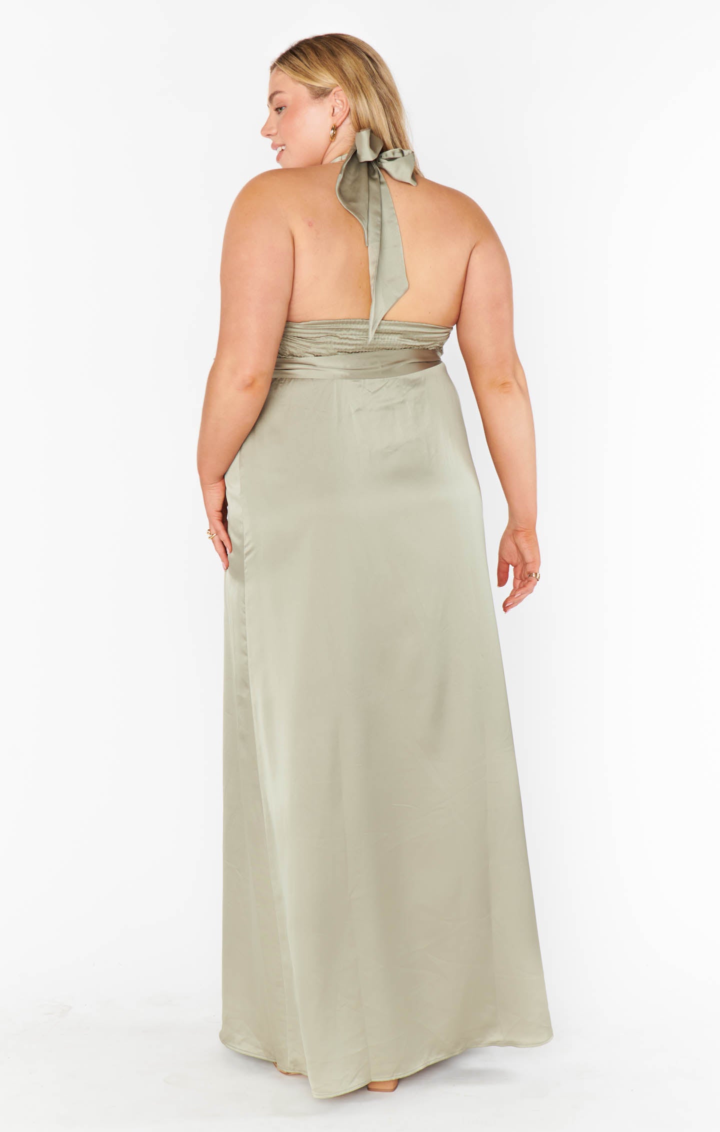 Hazel Halter Maxi Dress in Moss Green Satin for Weddings