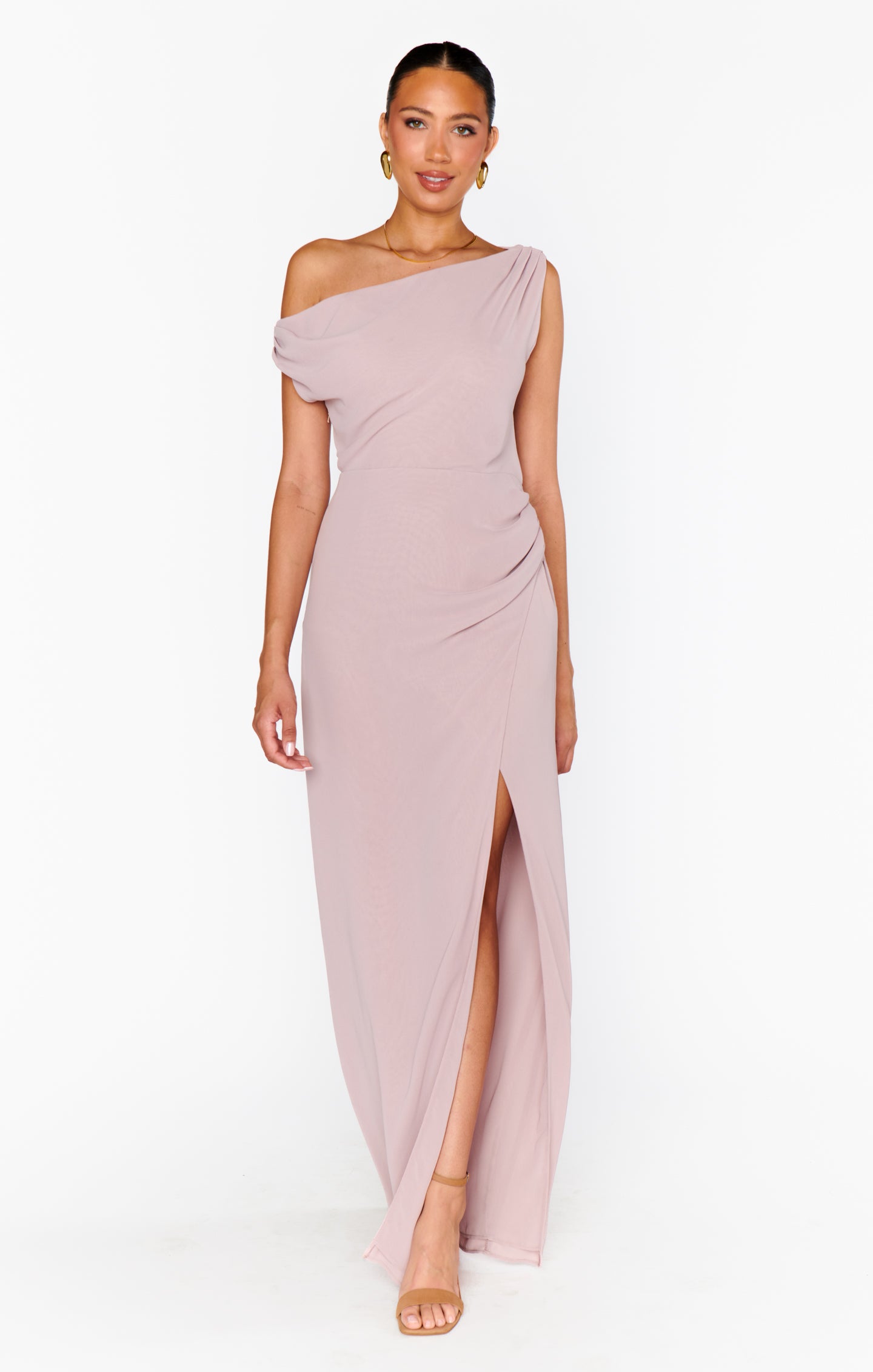 Jodie Chiffon Dress with Draped Neckline & Side Slit