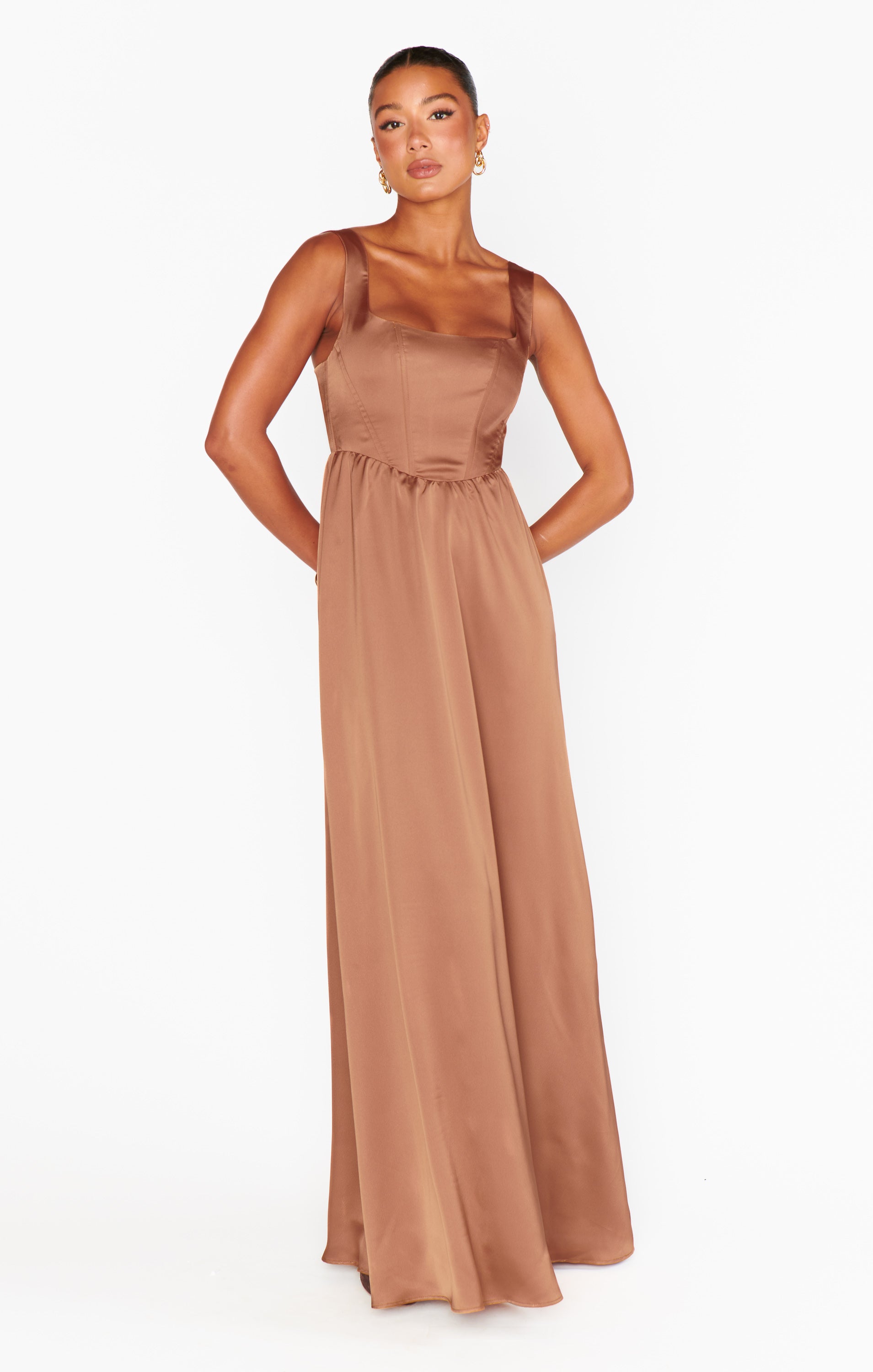 Nina Corset Maxi Dress in Copper Luxe Satin