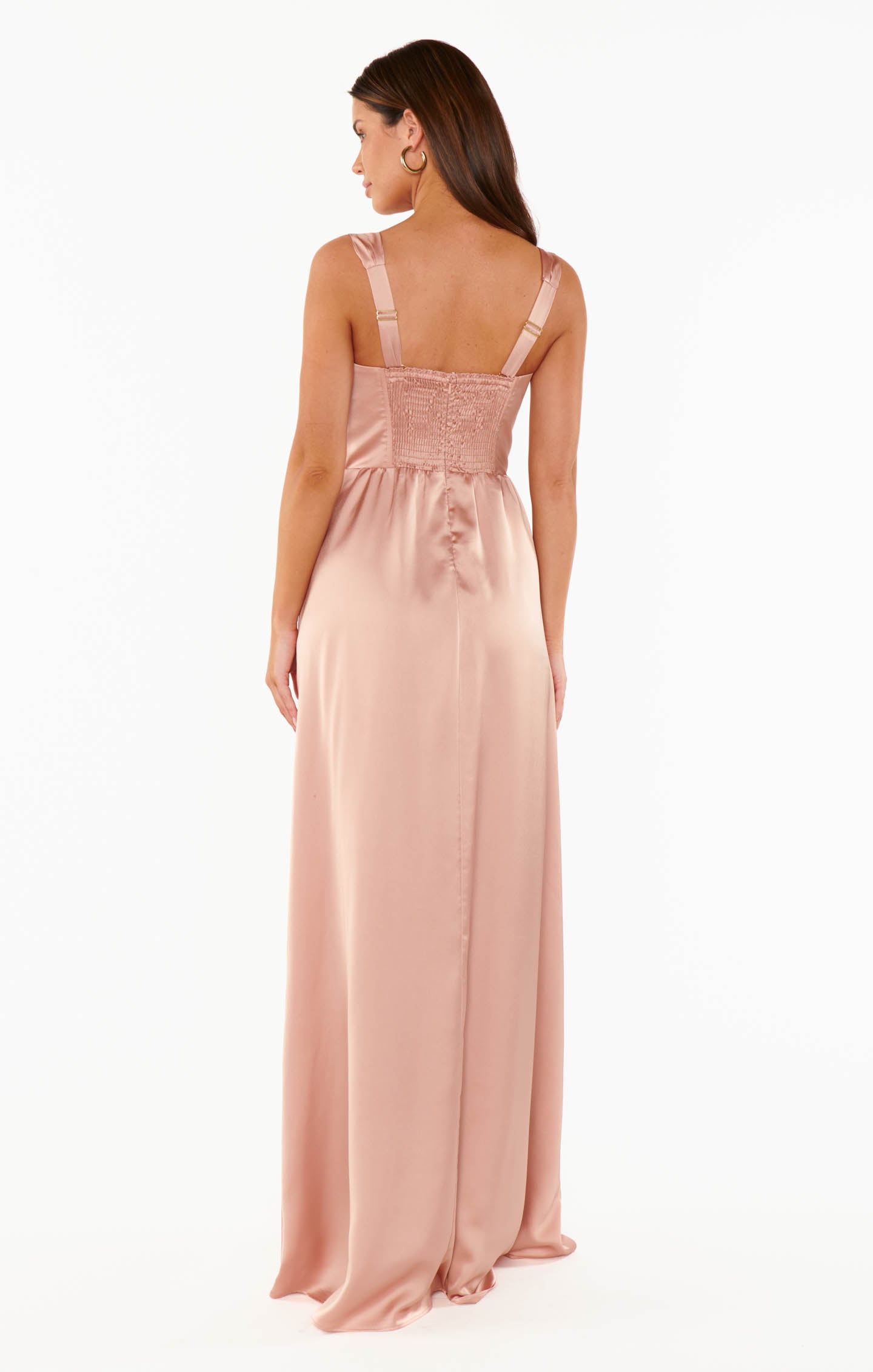 Nina Rose Gold Satin Maxi Dress with Corset Bodice