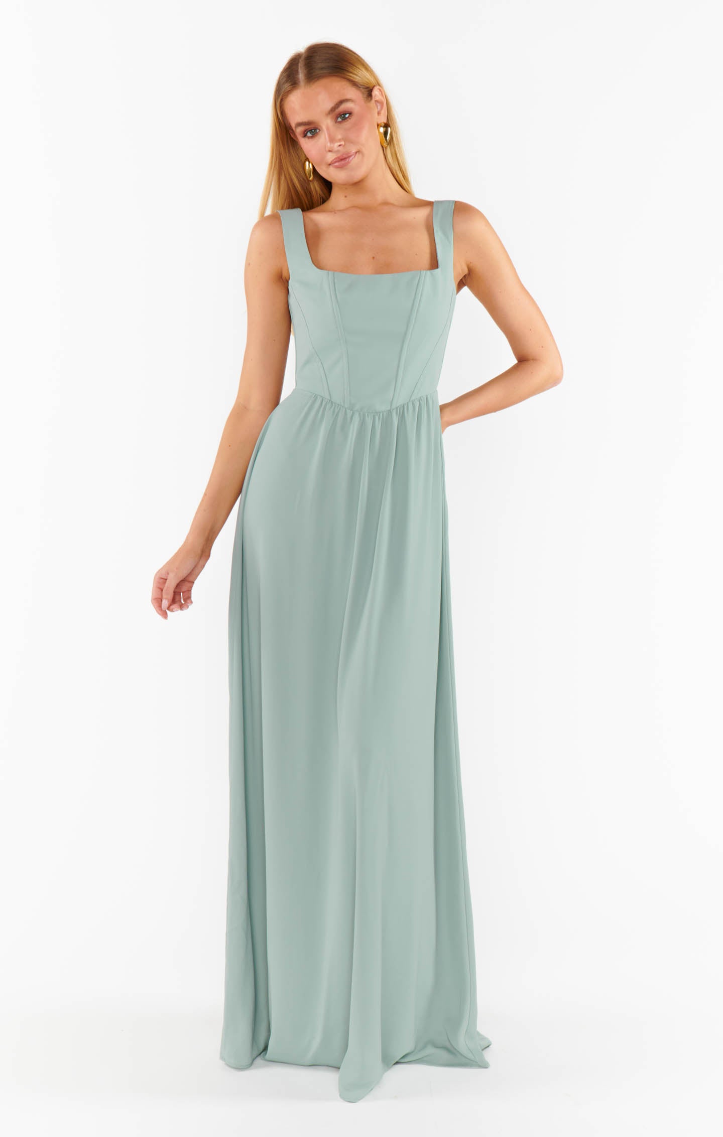 Nina Corset Maxi Dress with Smocked Back - Silver Sage