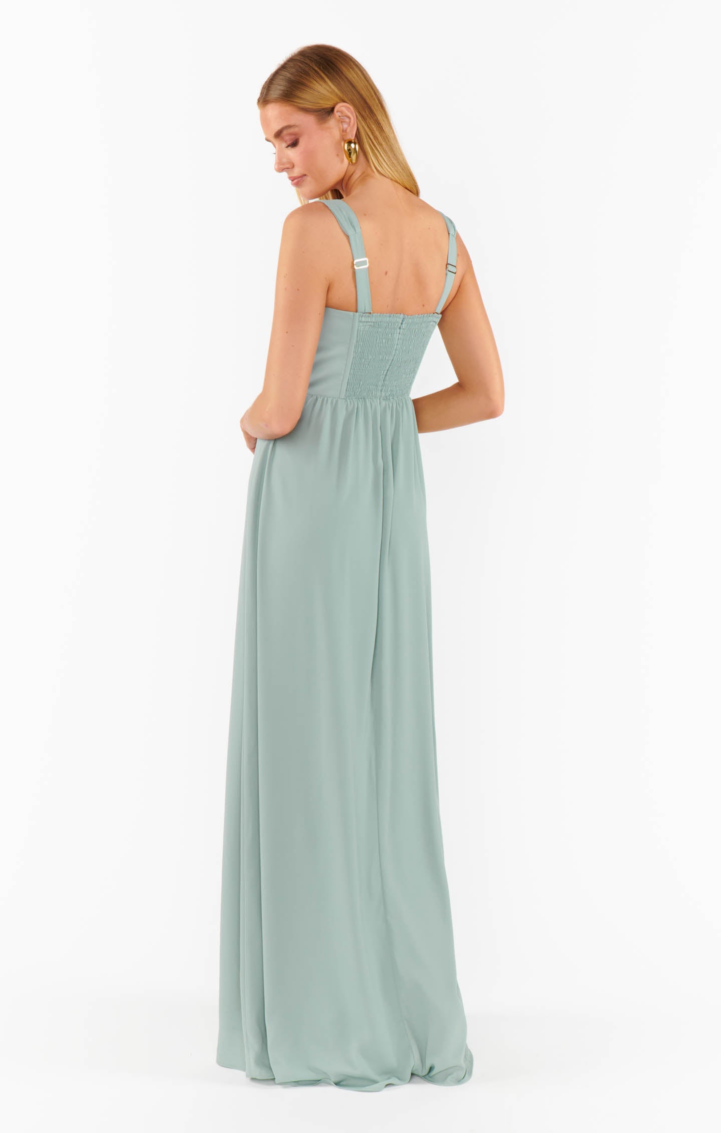 Nina Corset Maxi Dress with Smocked Back - Silver Sage