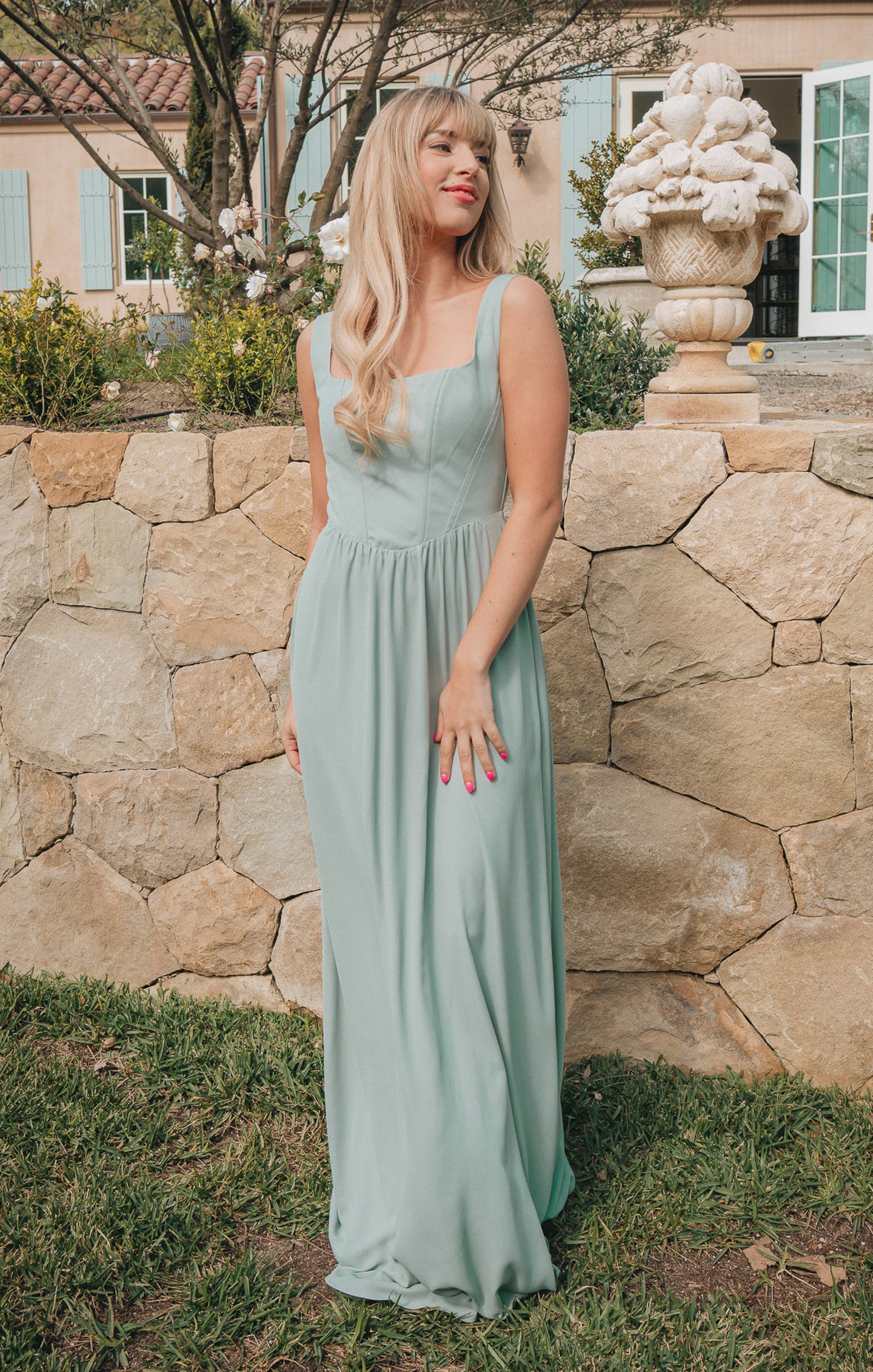 Nina Corset Maxi Dress with Smocked Back - Silver Sage