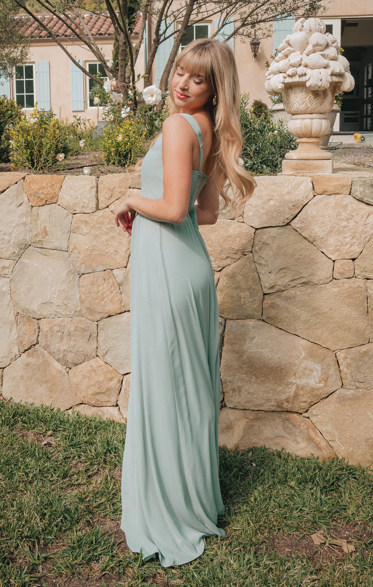 Nina Corset Maxi Dress with Smocked Back - Silver Sage