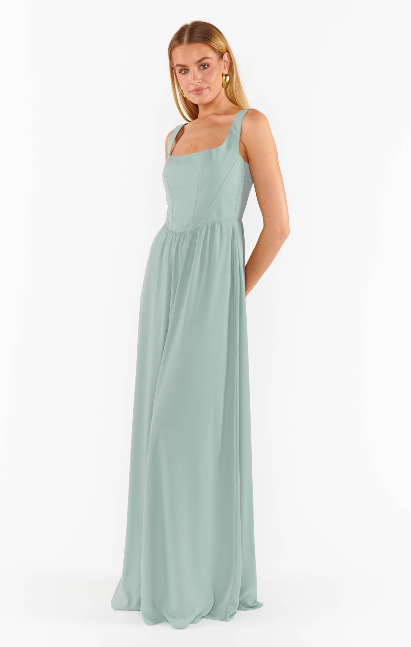 Nina Corset Maxi Dress with Smocked Back - Silver Sage