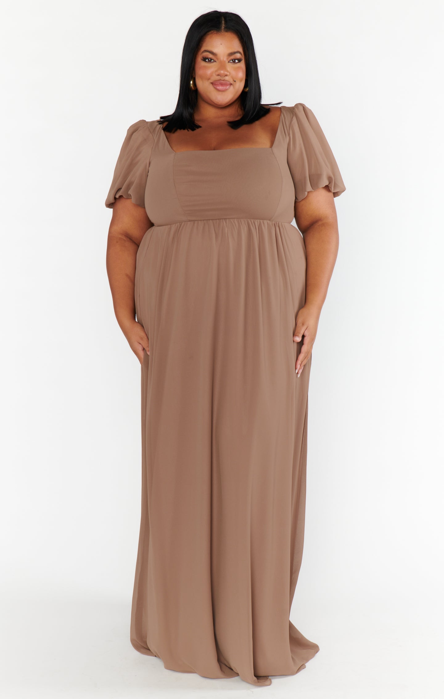 Nora Maxi Dress with Square Neckline & Smocked Back - Dune Chiffon