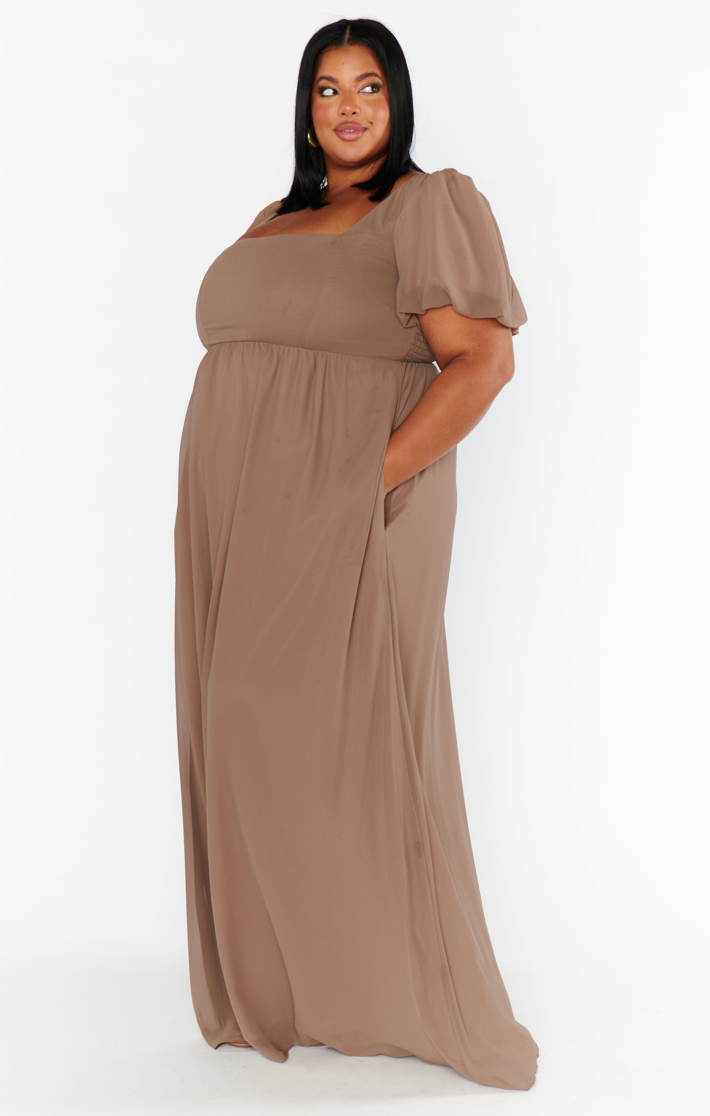 Nora Maxi Dress with Square Neckline & Smocked Back - Dune Chiffon