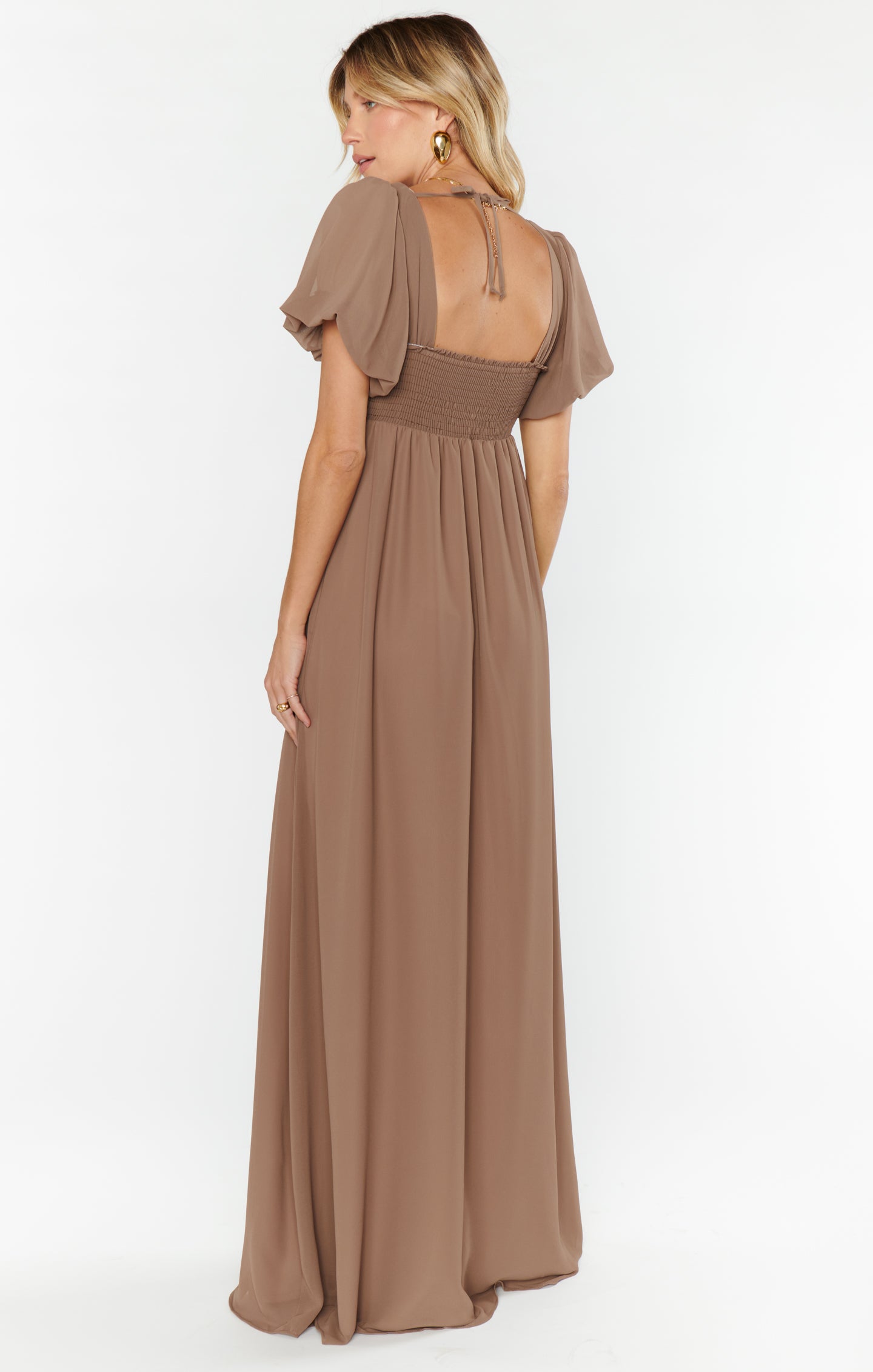 Nora Maxi Dress with Square Neckline & Smocked Back - Dune Chiffon
