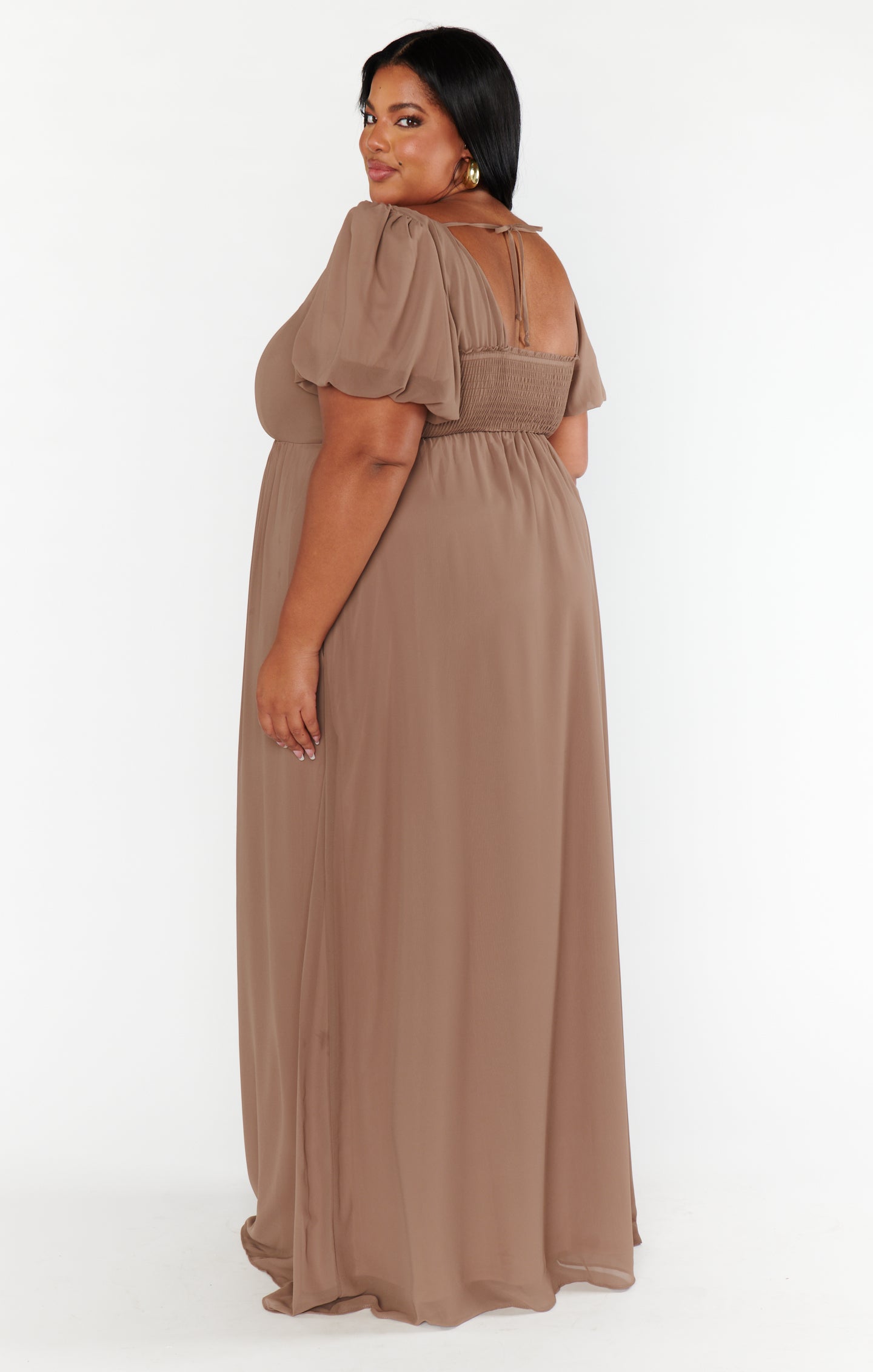 Nora Maxi Dress with Square Neckline & Smocked Back - Dune Chiffon