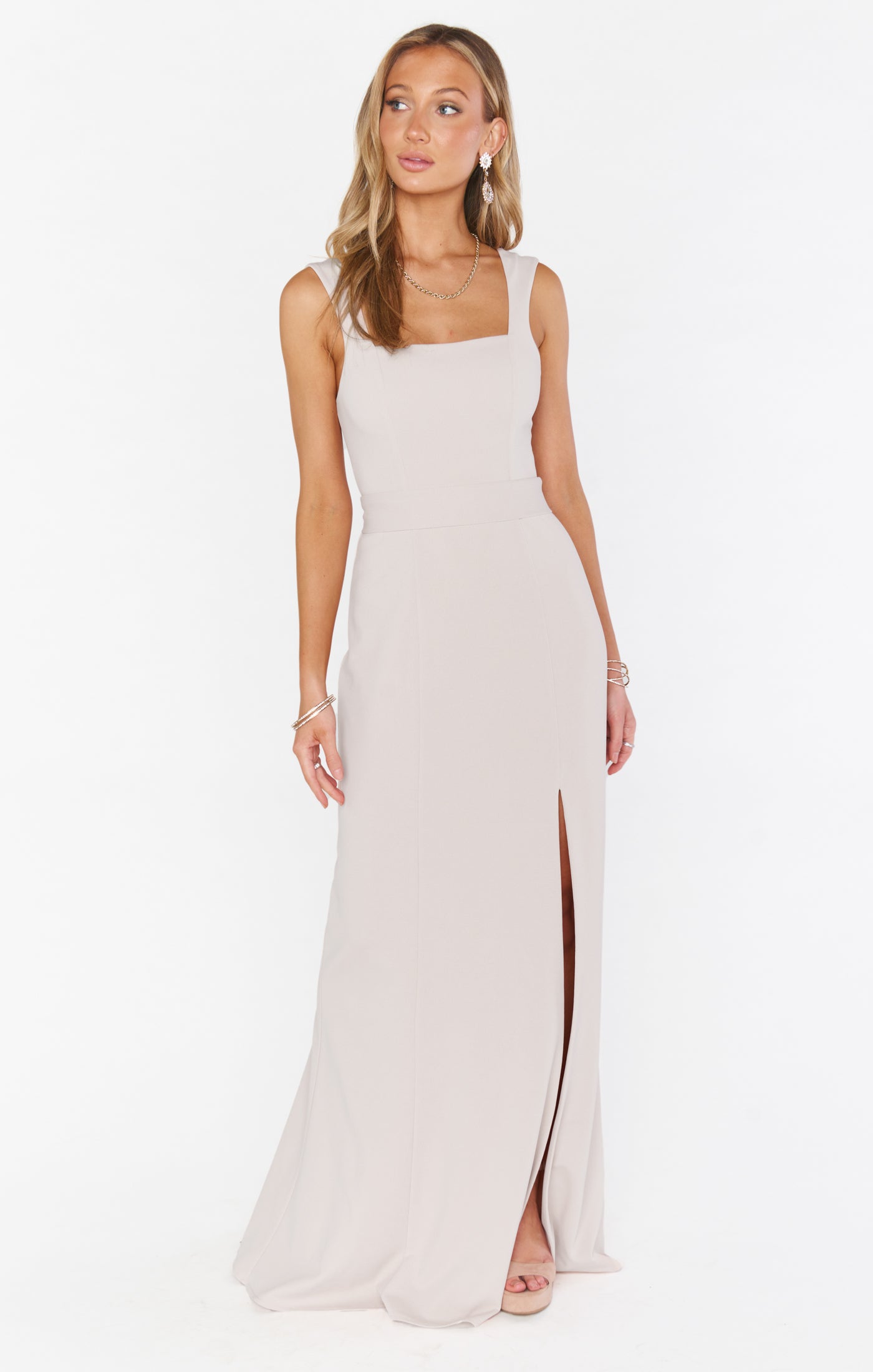 Stretch Square Neck Bridesmaid Gown with Detachable Sash