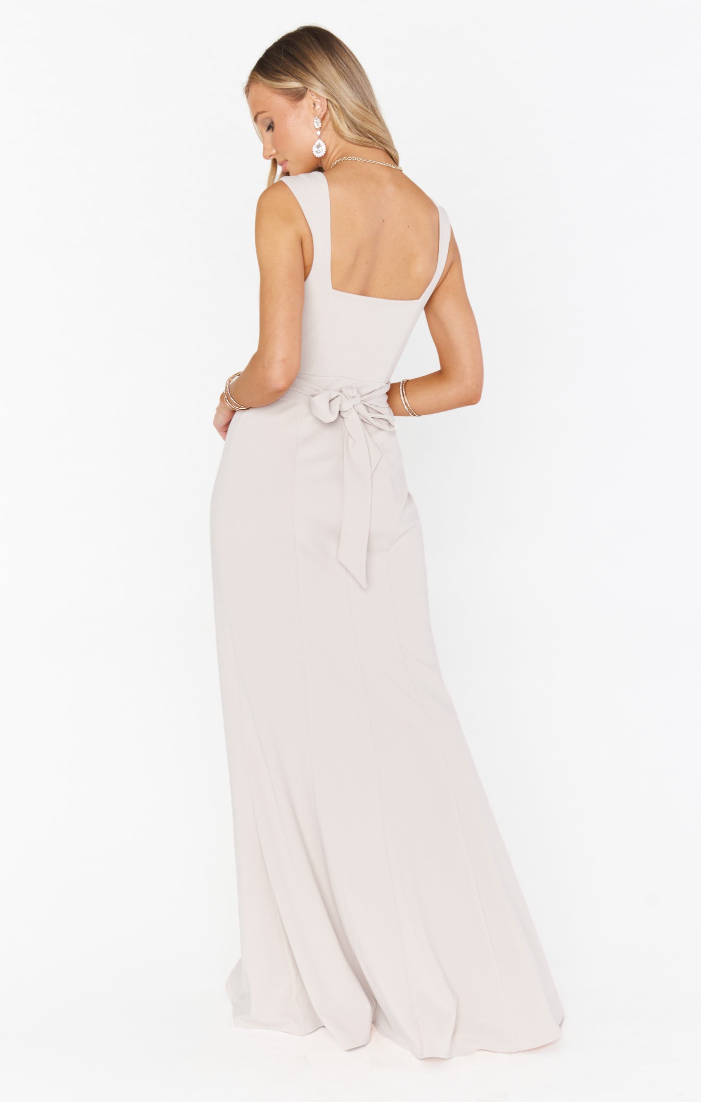 Stretch Square Neck Bridesmaid Gown with Detachable Sash
