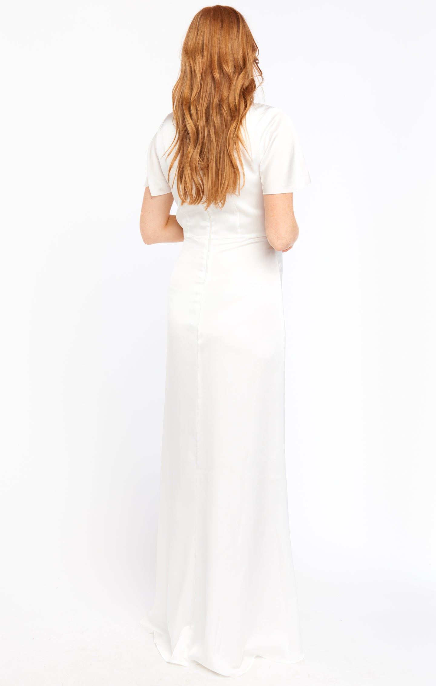 Ivory Luxe Satin Rome Twist Gown with Empire Waist