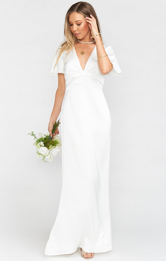 Ivory Luxe Satin Rome Twist Gown with Empire Waist