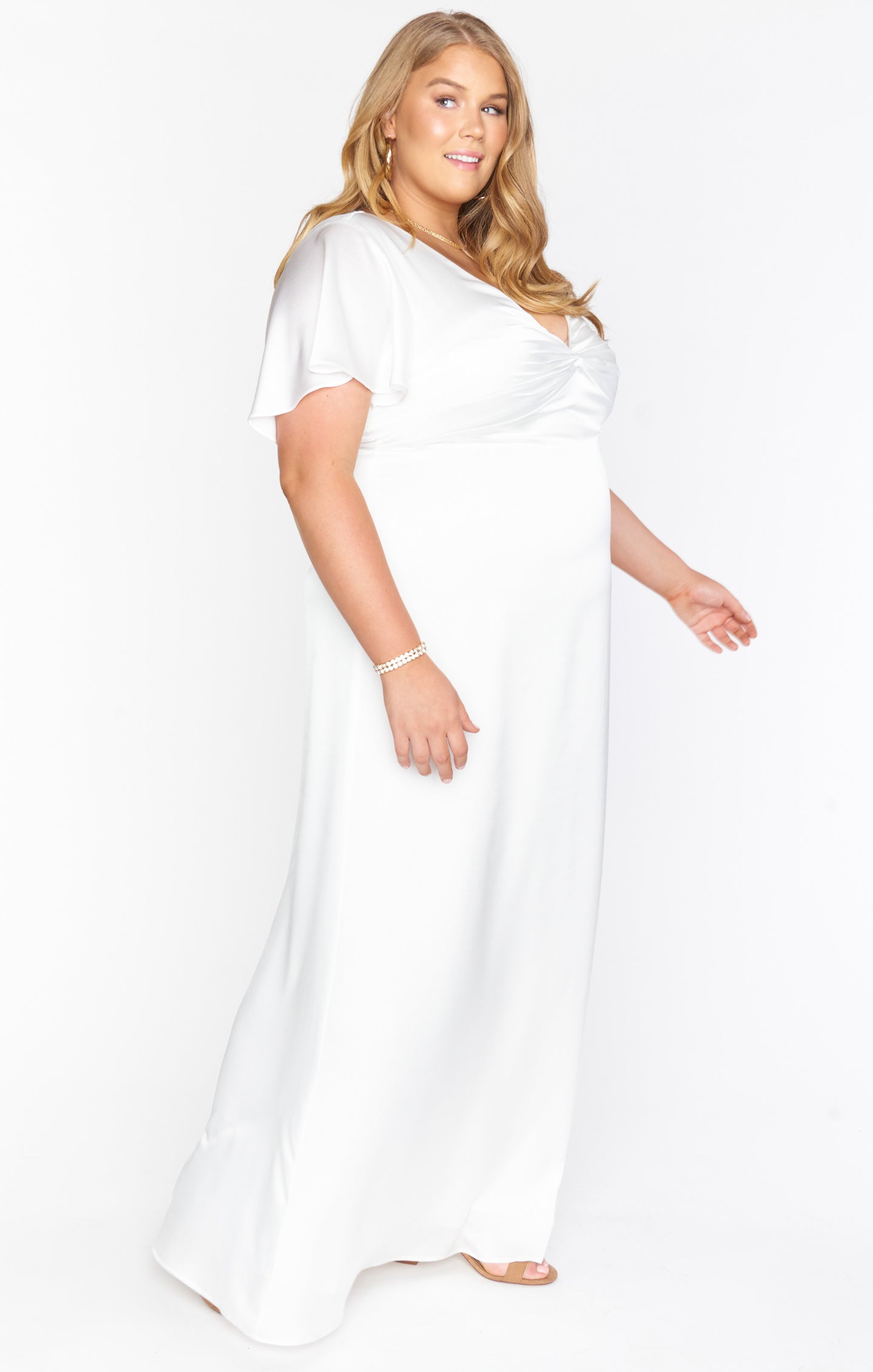 Ivory Luxe Satin Rome Twist Gown with Empire Waist