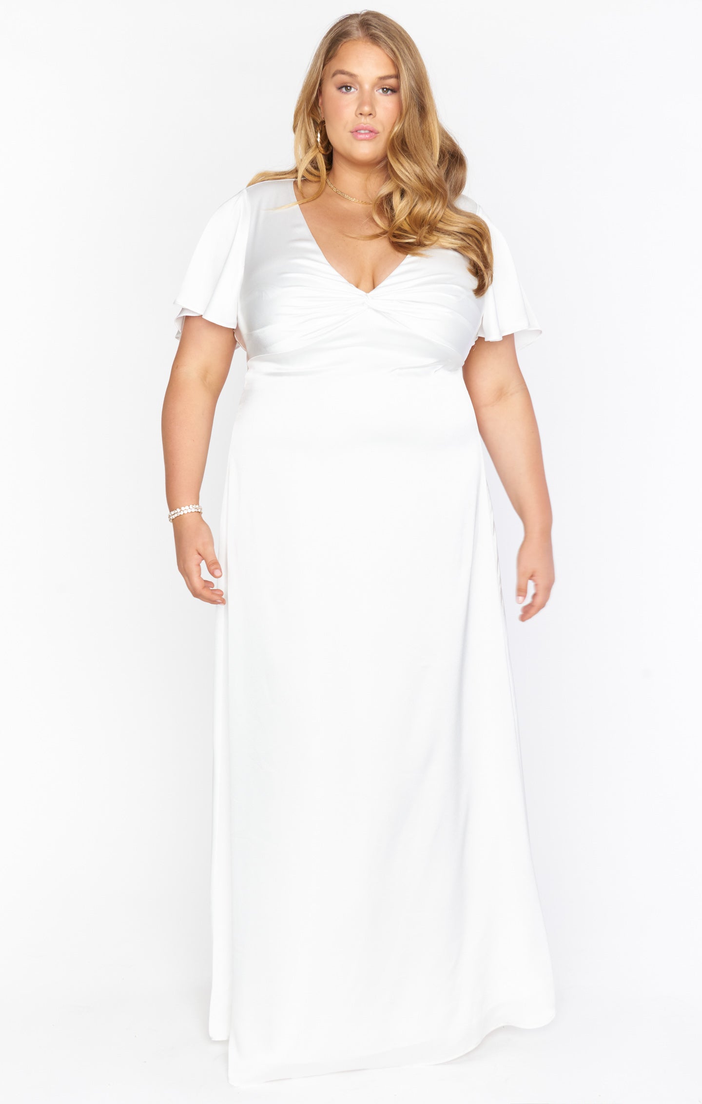 Ivory Luxe Satin Rome Twist Gown with Empire Waist