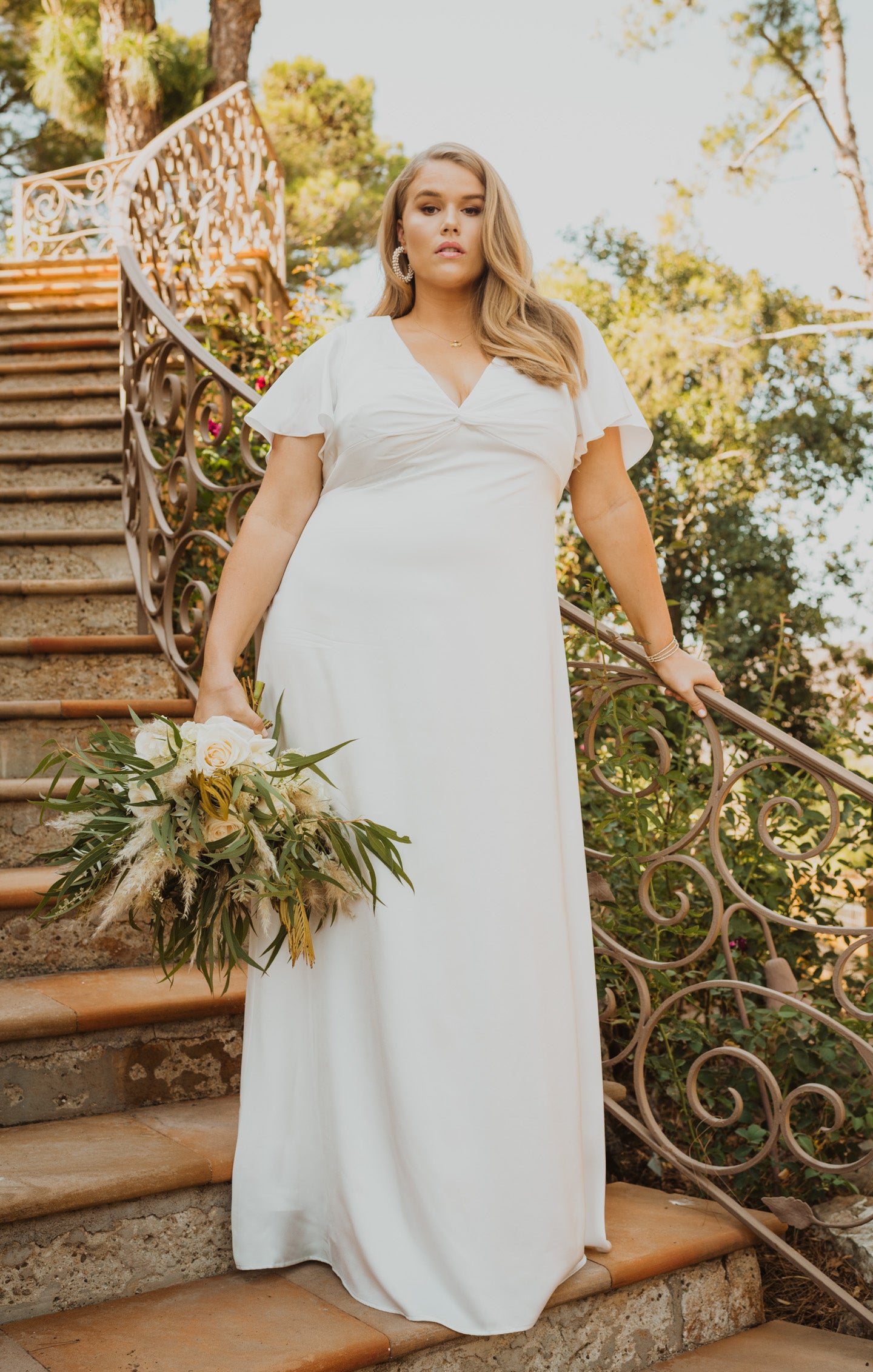 Ivory Luxe Satin Rome Twist Gown with Empire Waist