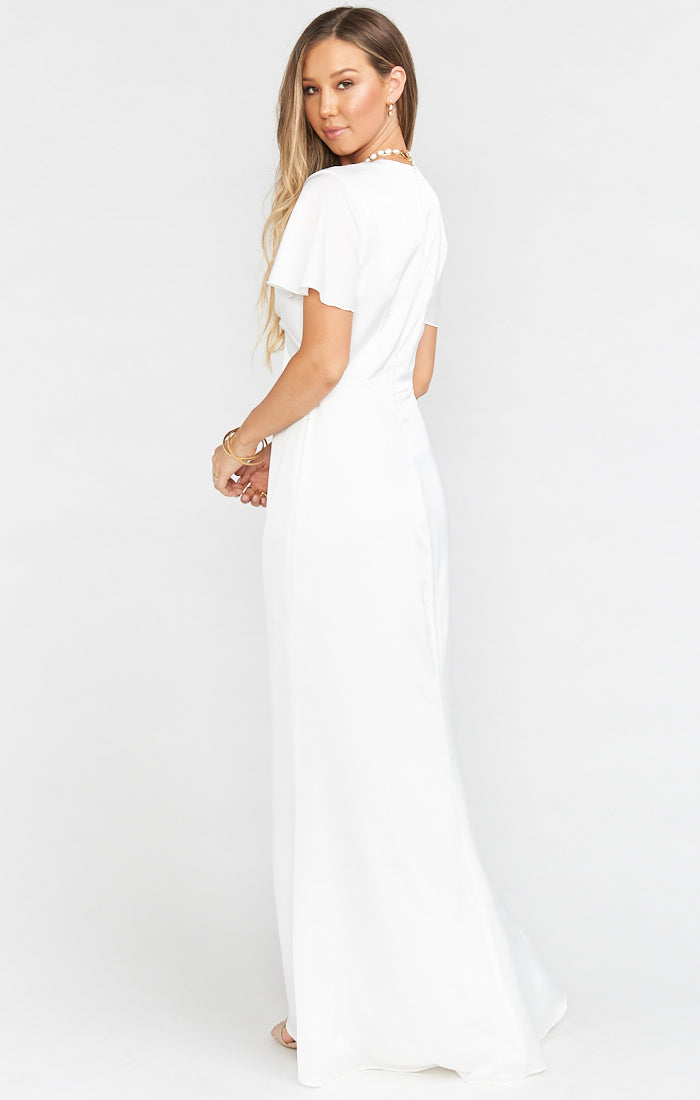 Ivory Luxe Satin Rome Twist Gown with Empire Waist