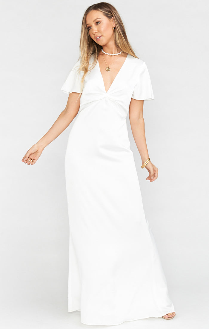 Ivory Luxe Satin Rome Twist Gown with Empire Waist