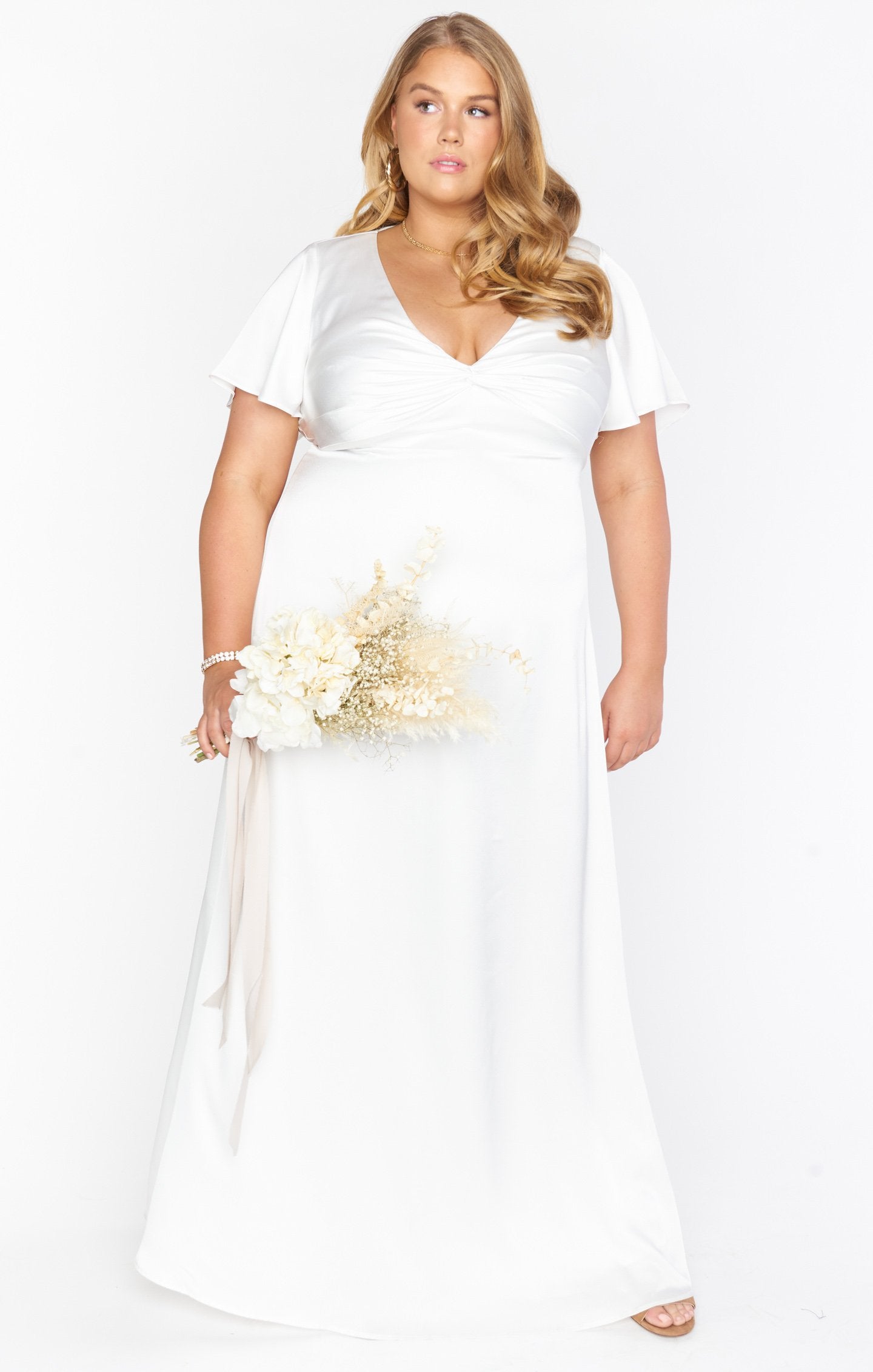 Ivory Luxe Satin Rome Twist Gown with Empire Waist