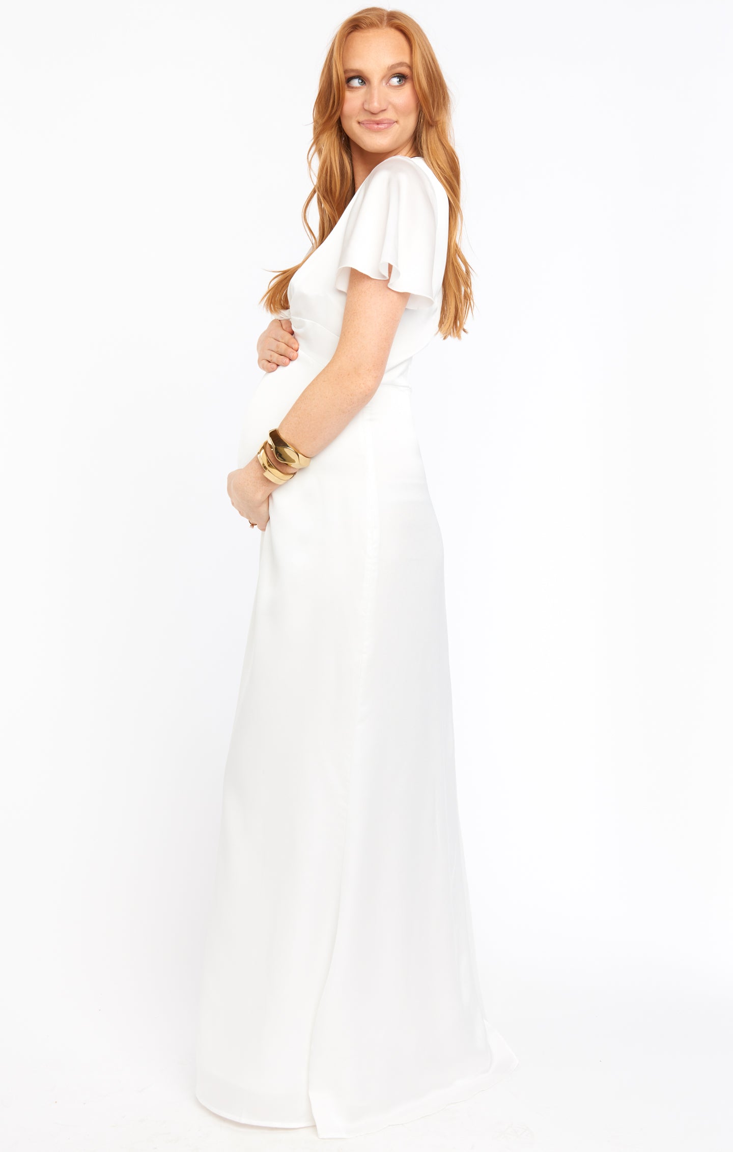 Ivory Luxe Satin Rome Twist Gown with Empire Waist