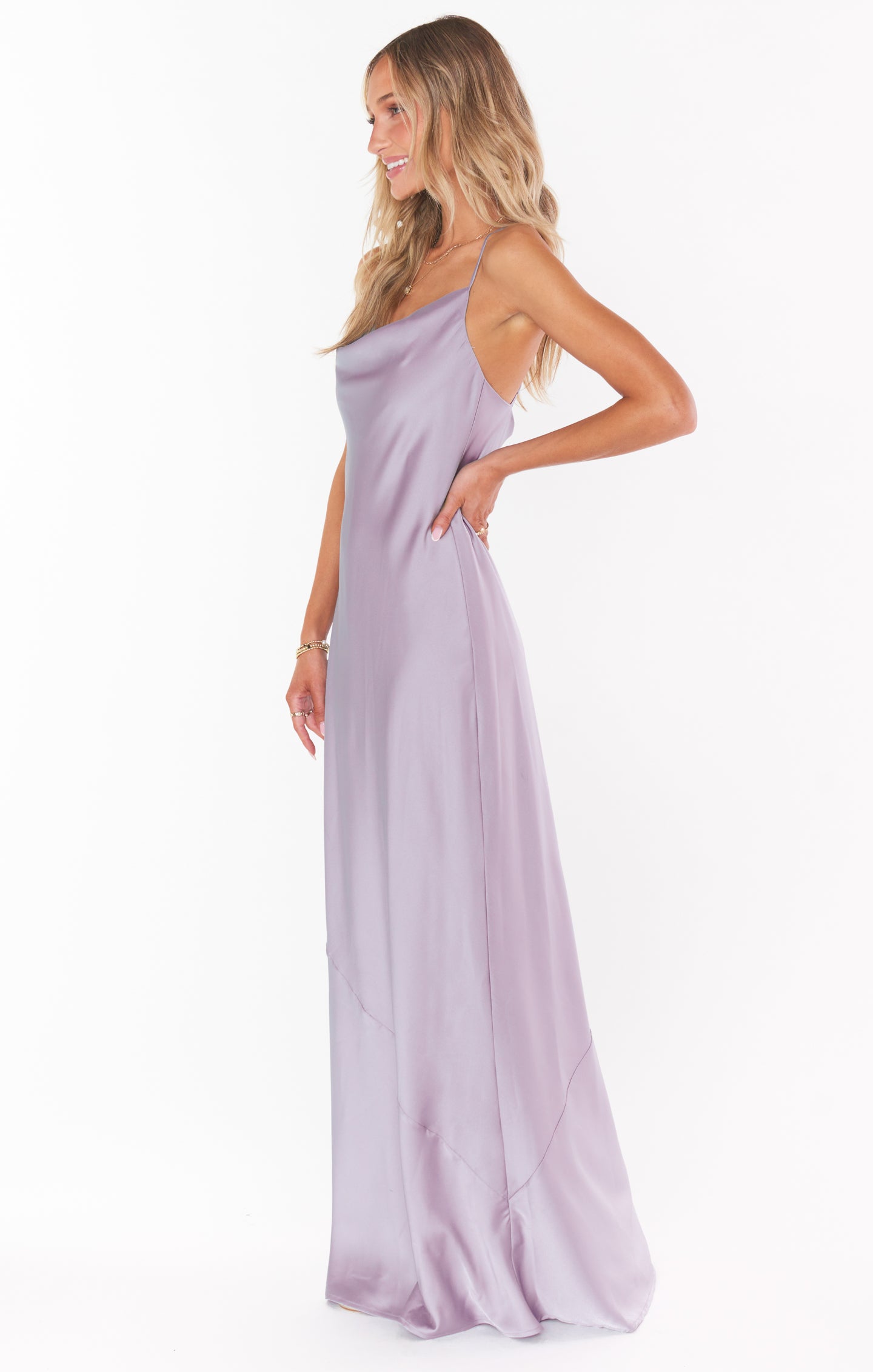 Dusty Purple Satin Maxi Slip Dress with Cowl Neck & Shelf Bra