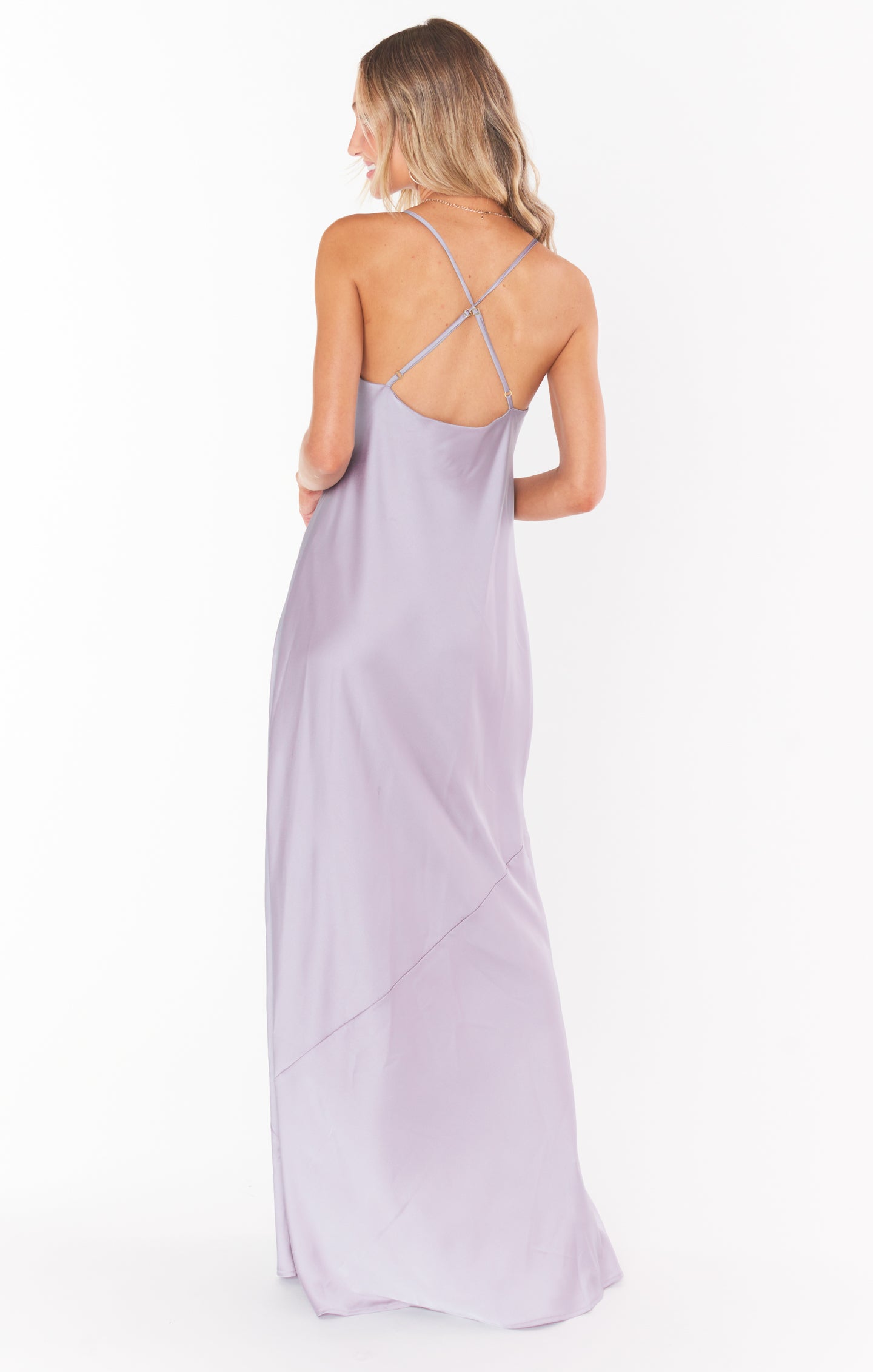 Dusty Purple Satin Maxi Slip Dress with Cowl Neck & Shelf Bra