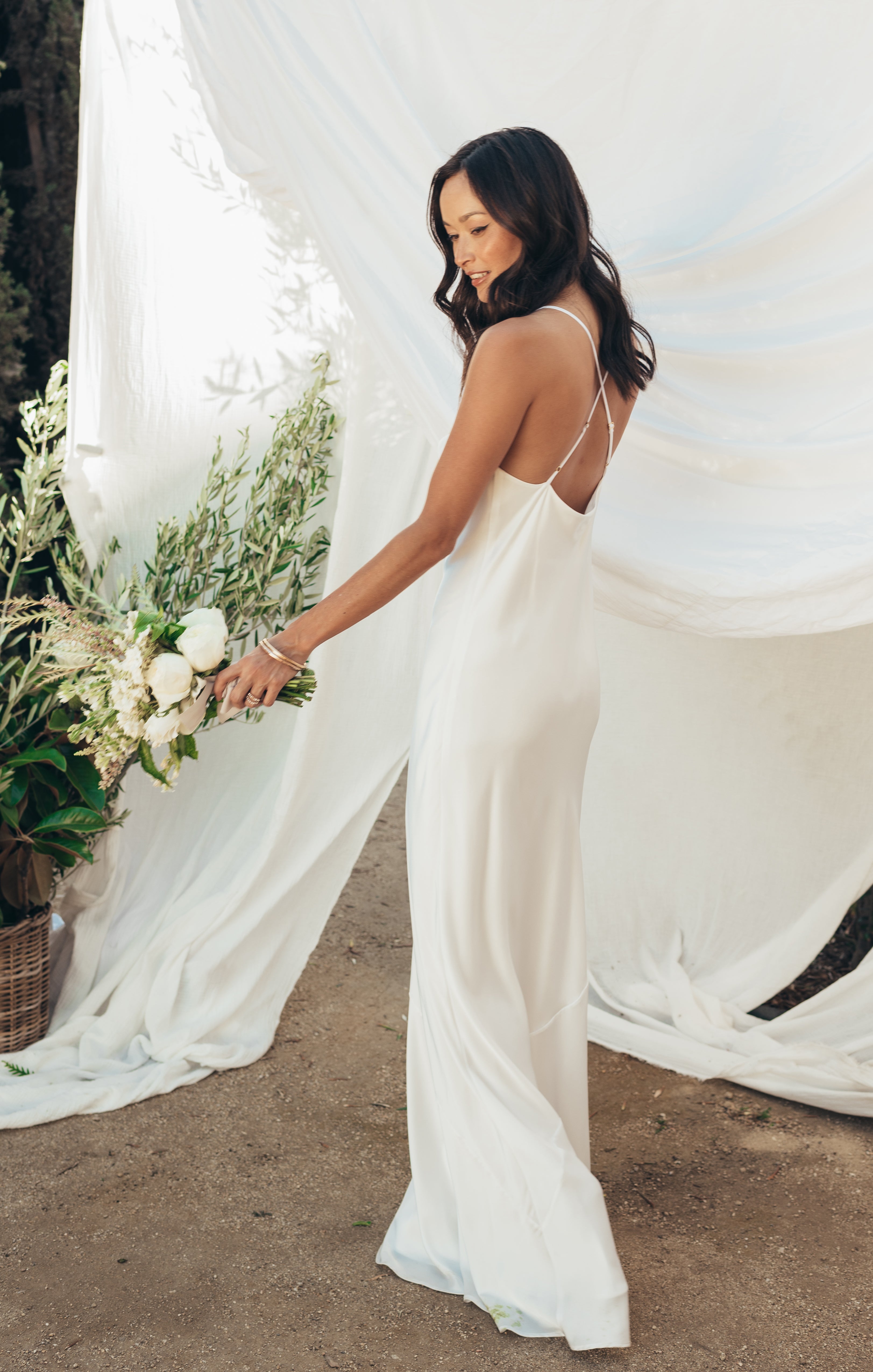 Tuscany Ivory Satin Maxi Slip Dress with Cowl Neck & Built-in Bra