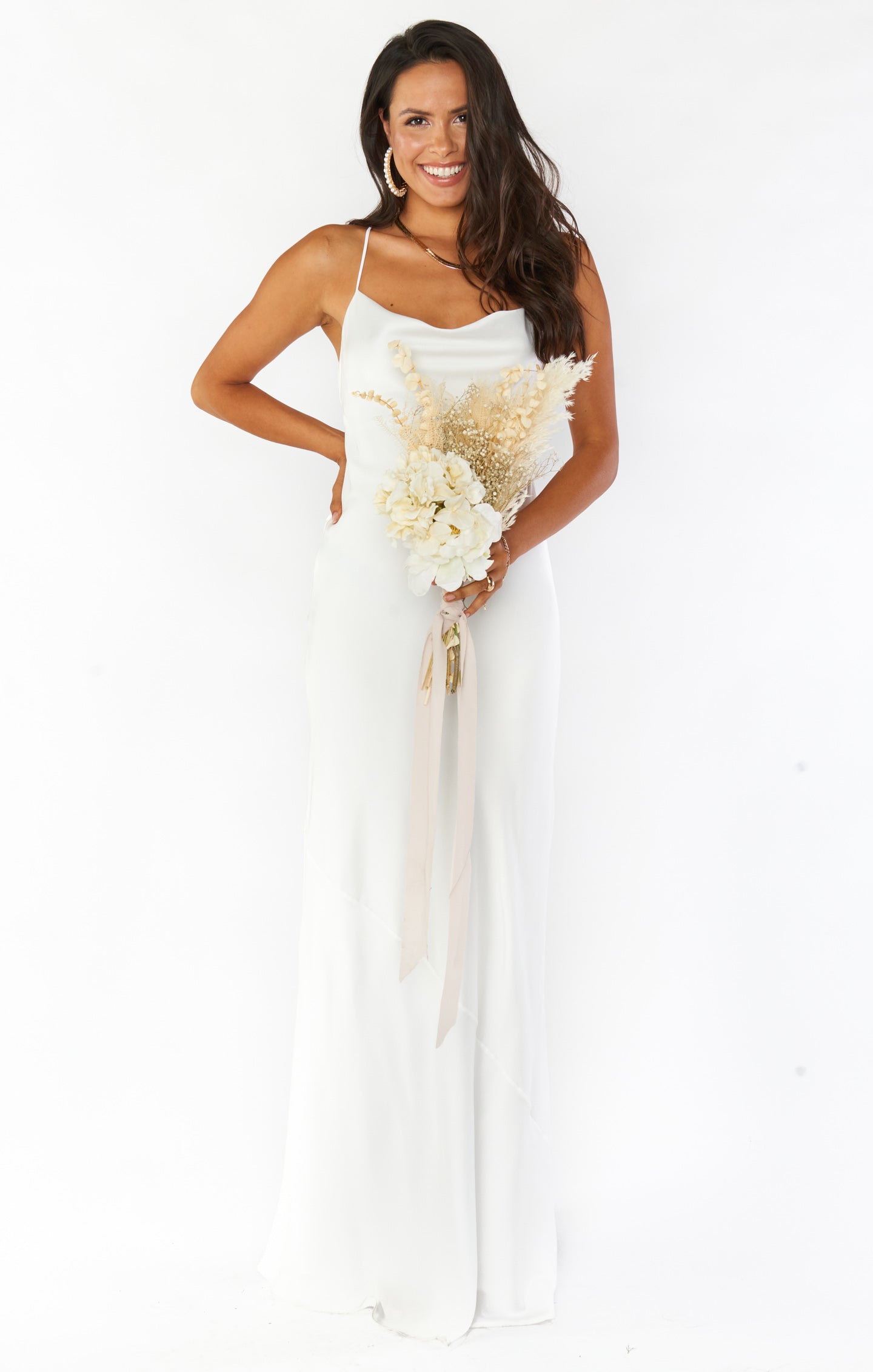 Tuscany Ivory Satin Maxi Slip Dress with Cowl Neck & Built-in Bra