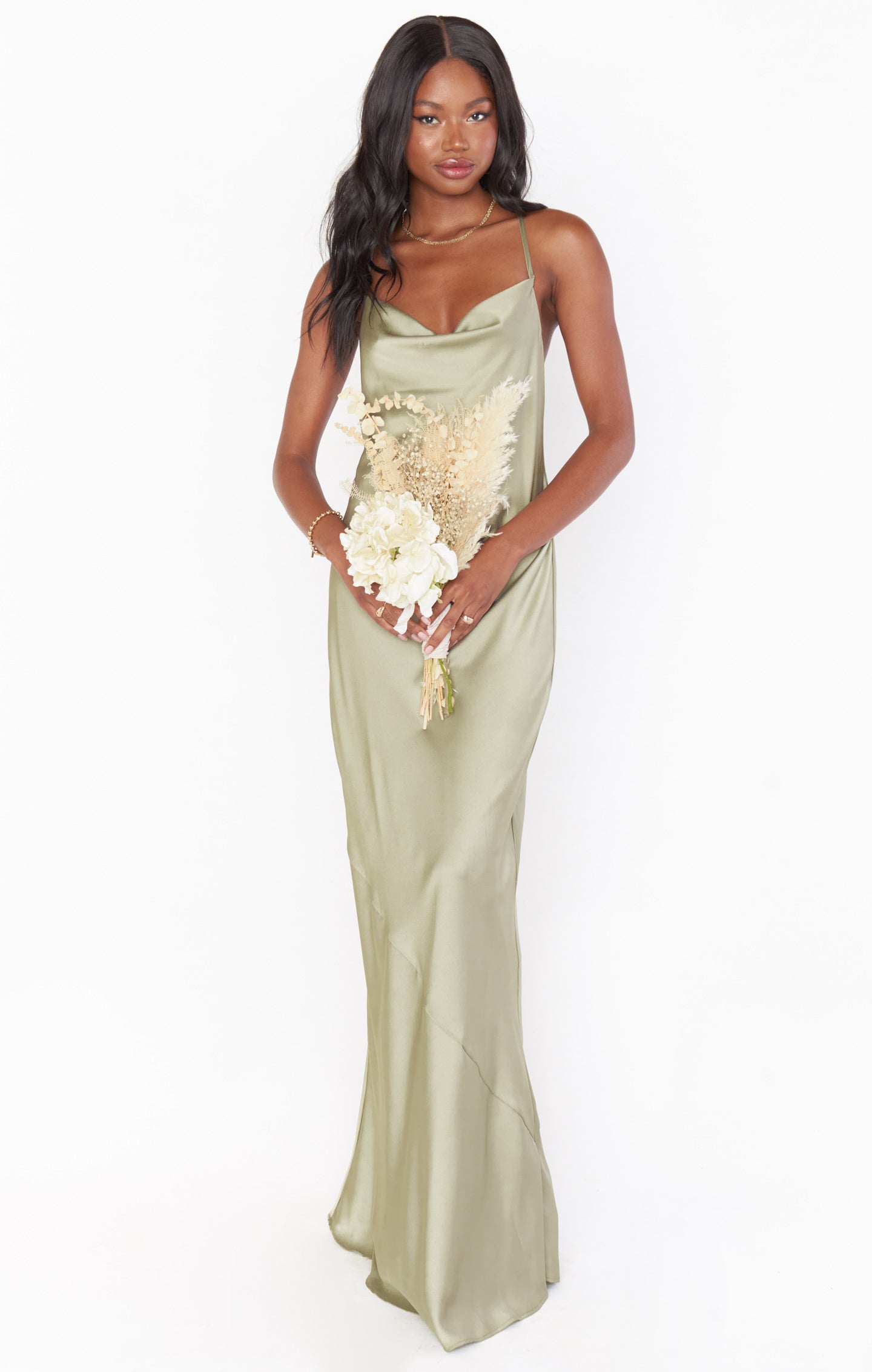 Tuscany Maxi Slip Dress in Luxe Satin - Moss Green Formal Gown